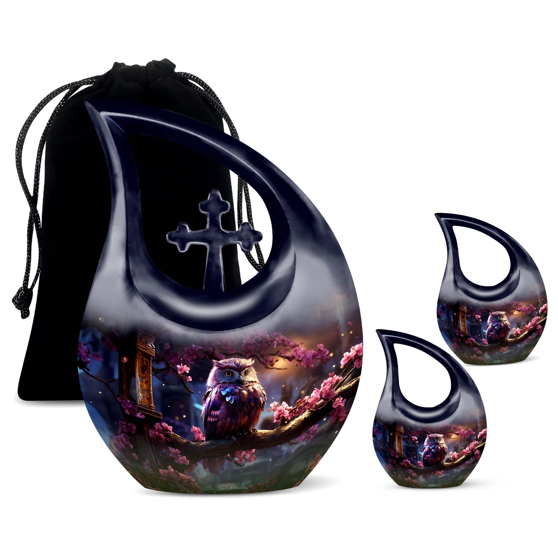 Teardrop Shape Owl Urn Large Urn With 2 Keepsake Urn