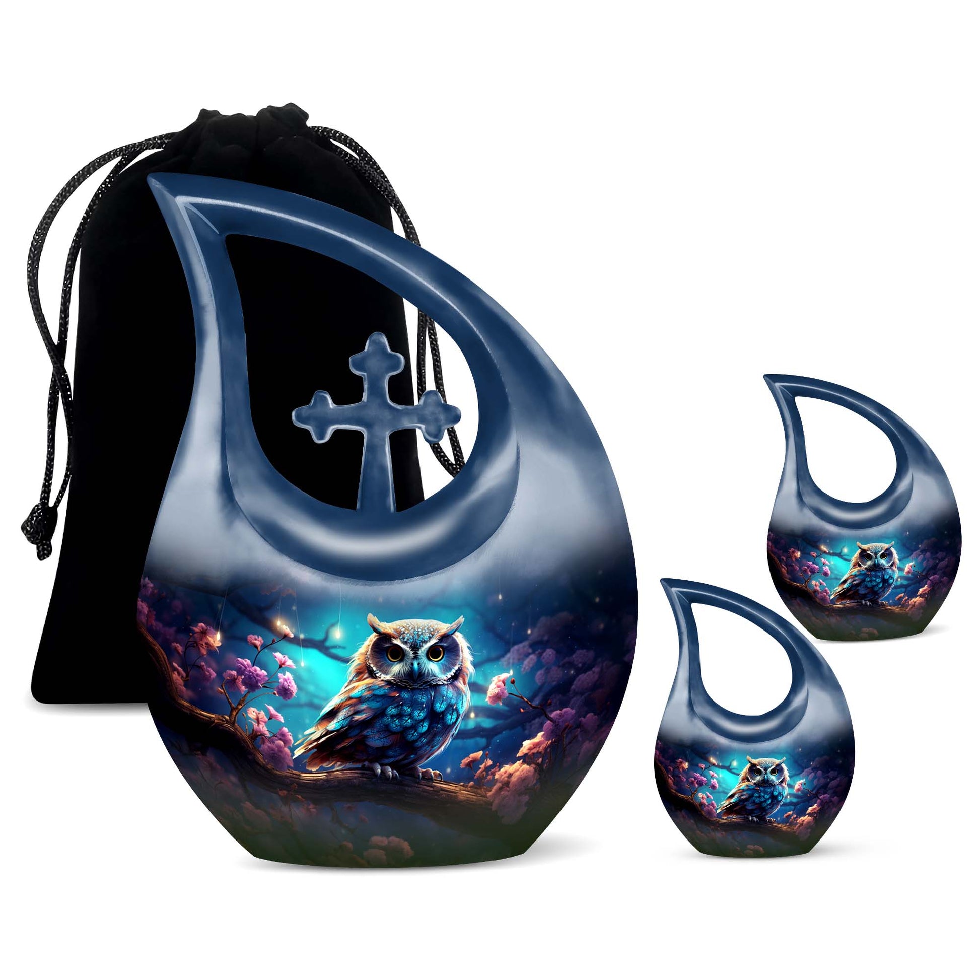 Teardrop Shape Owl Urn Large Urn With 2 Keepsake Urn