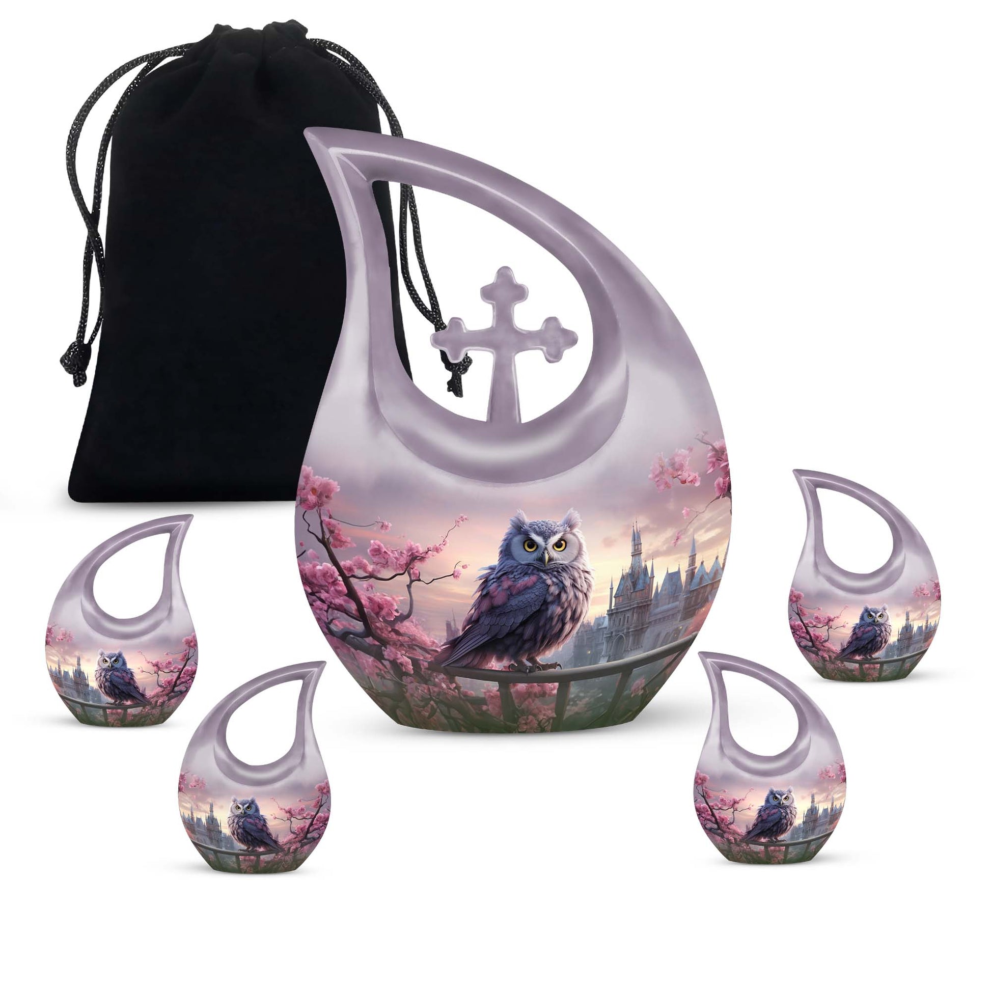 Teardrop Shape Owl Urn Large Urn With 4 Keepsake Urn