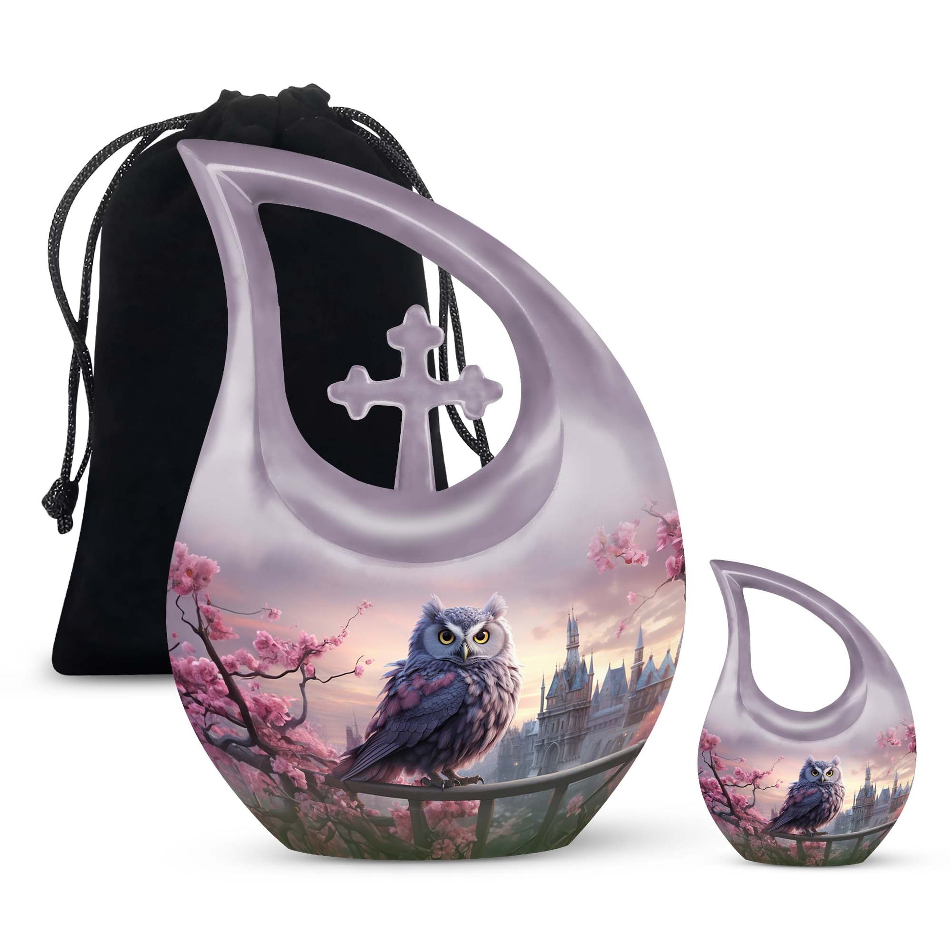 Teardrop Shape Owl Urn Large Urn With 1 Keepsake Urn