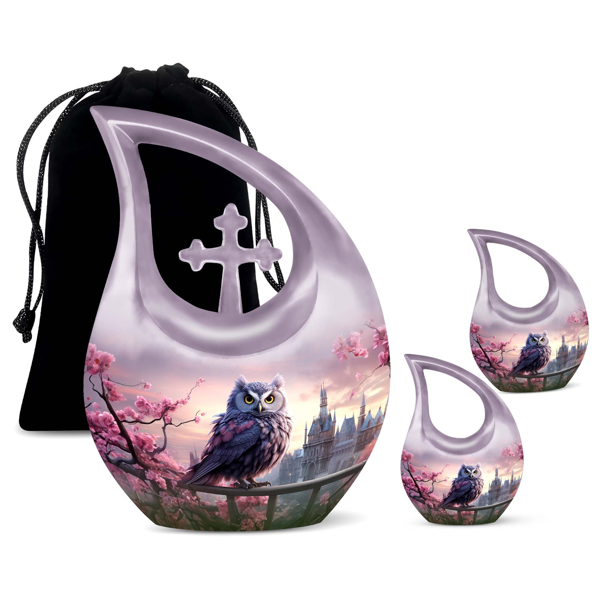 Teardrop Shape Owl Urn Large Urn With 2 Keepsake Urn