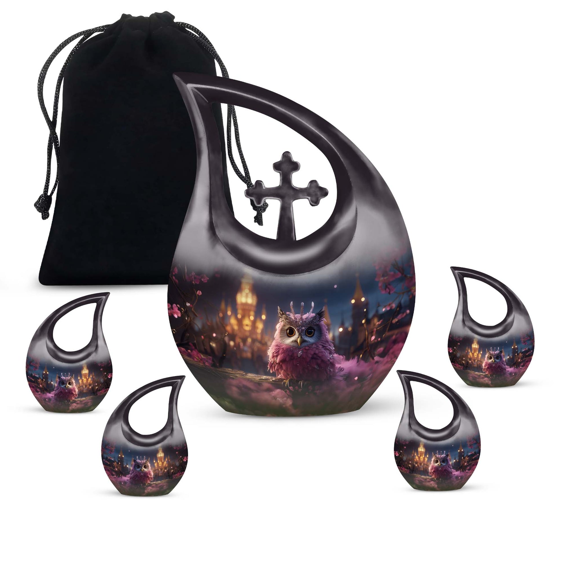 Teardrop Shape Owl Urn Large Urn With 4 Keepsake Urn