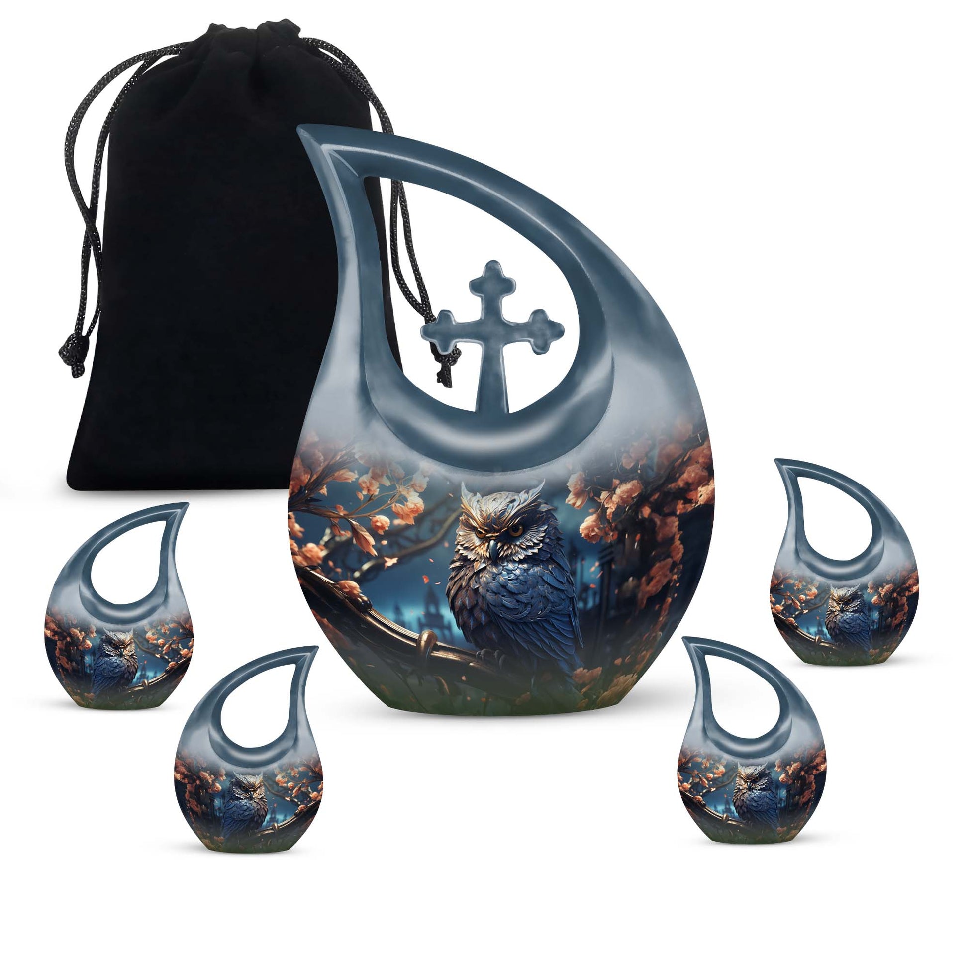 Teardrop Shape Owl Urn Large Urn With 4 Keepsake Urn