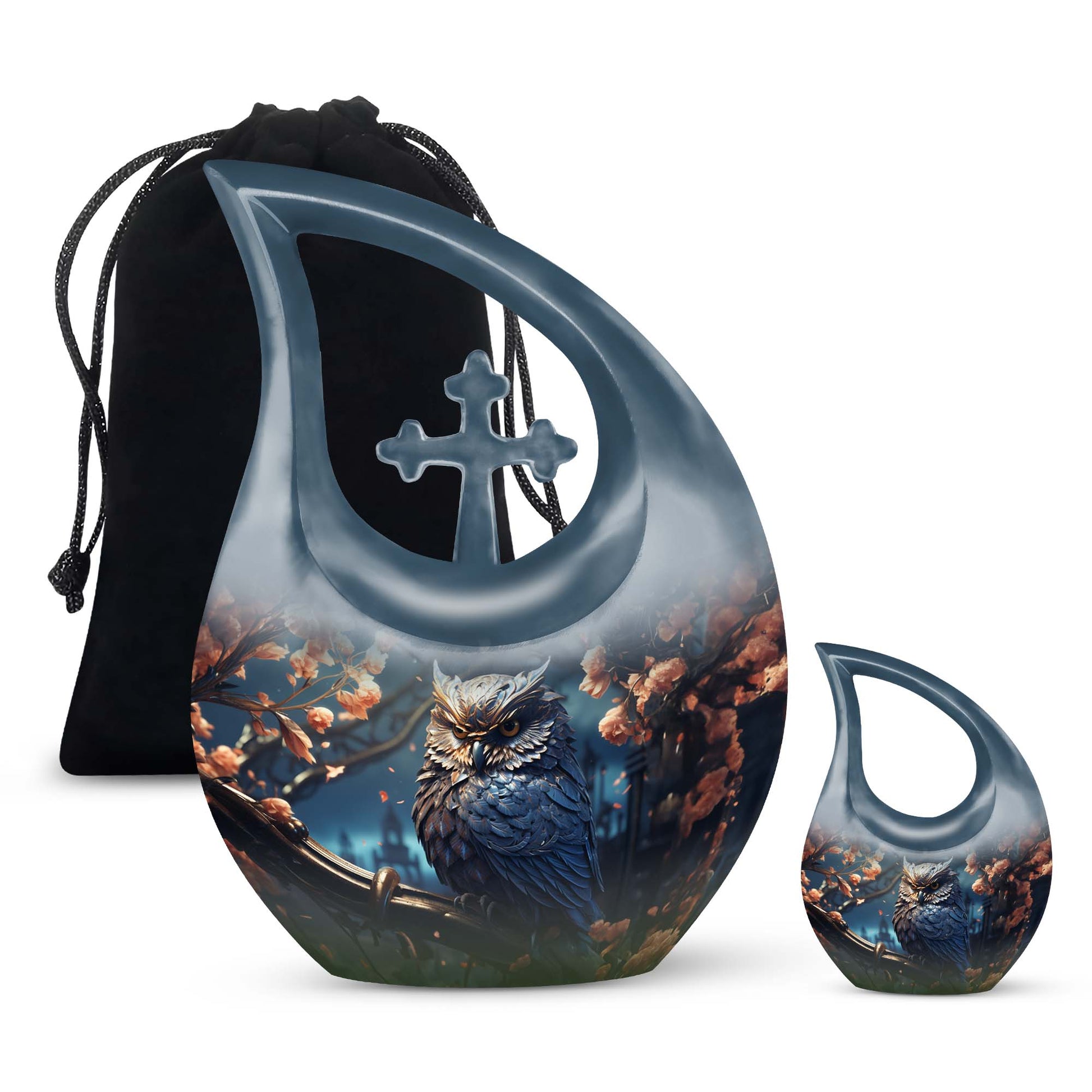 Teardrop Shape Owl Urn Large Urn With 1 Keepsake Urn