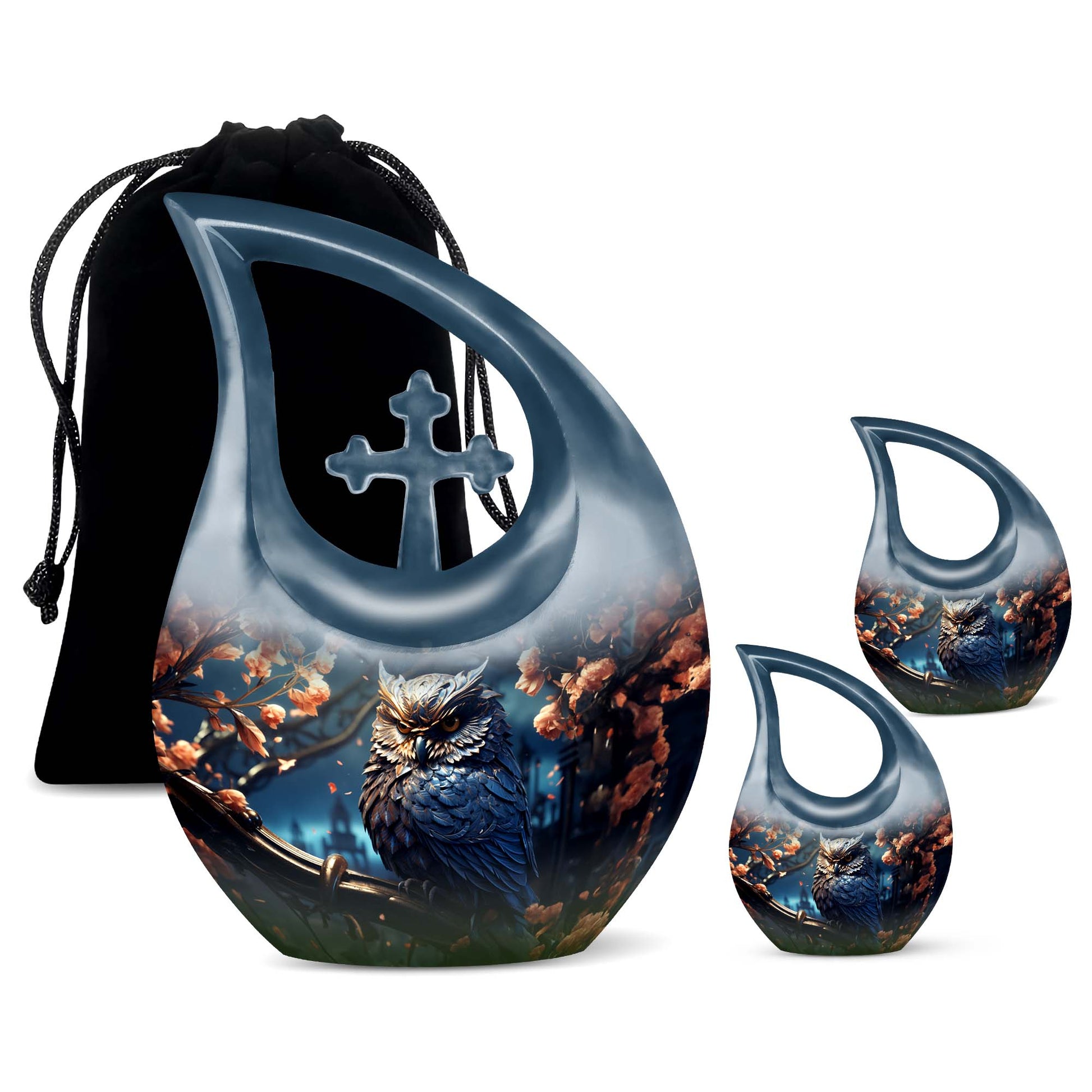 Teardrop Shape Owl Urn Large Urn With 2 Keepsake Urn