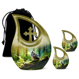 Teardrop Shape Owl Urn Large Urn With 2 Keepsake Urn