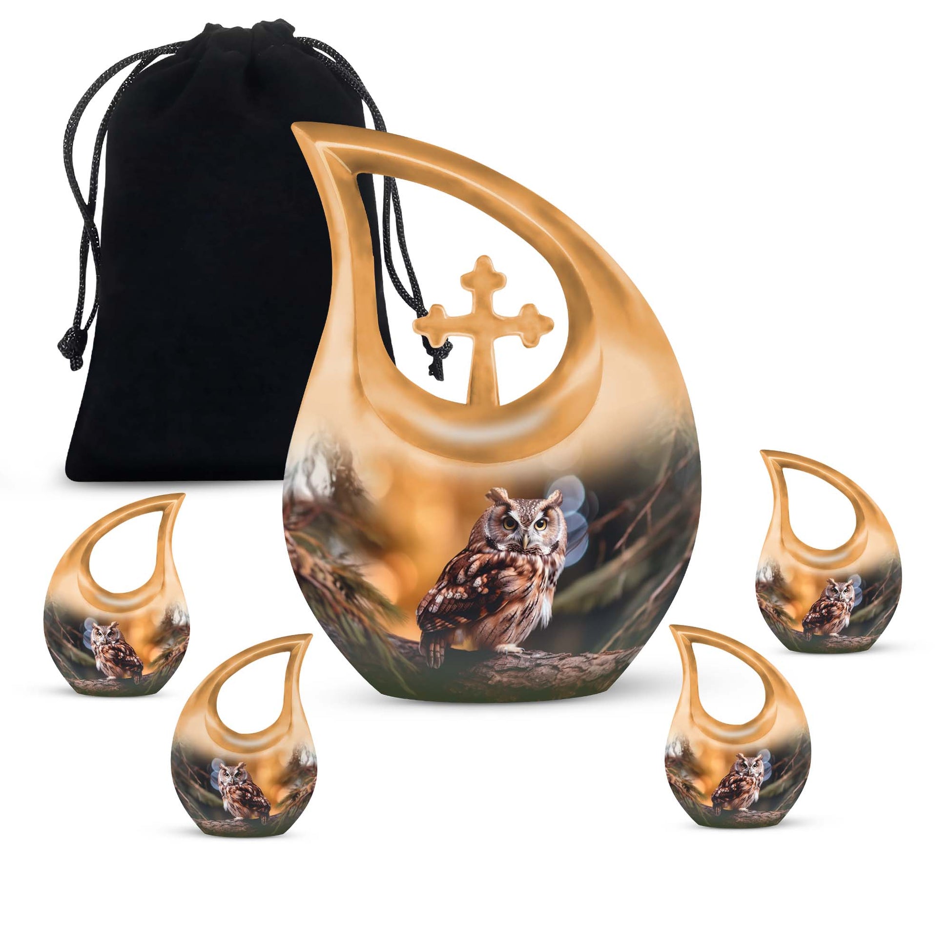 Teardrop Shape Owl Urn Large Urn With 4 Keepsake Urn