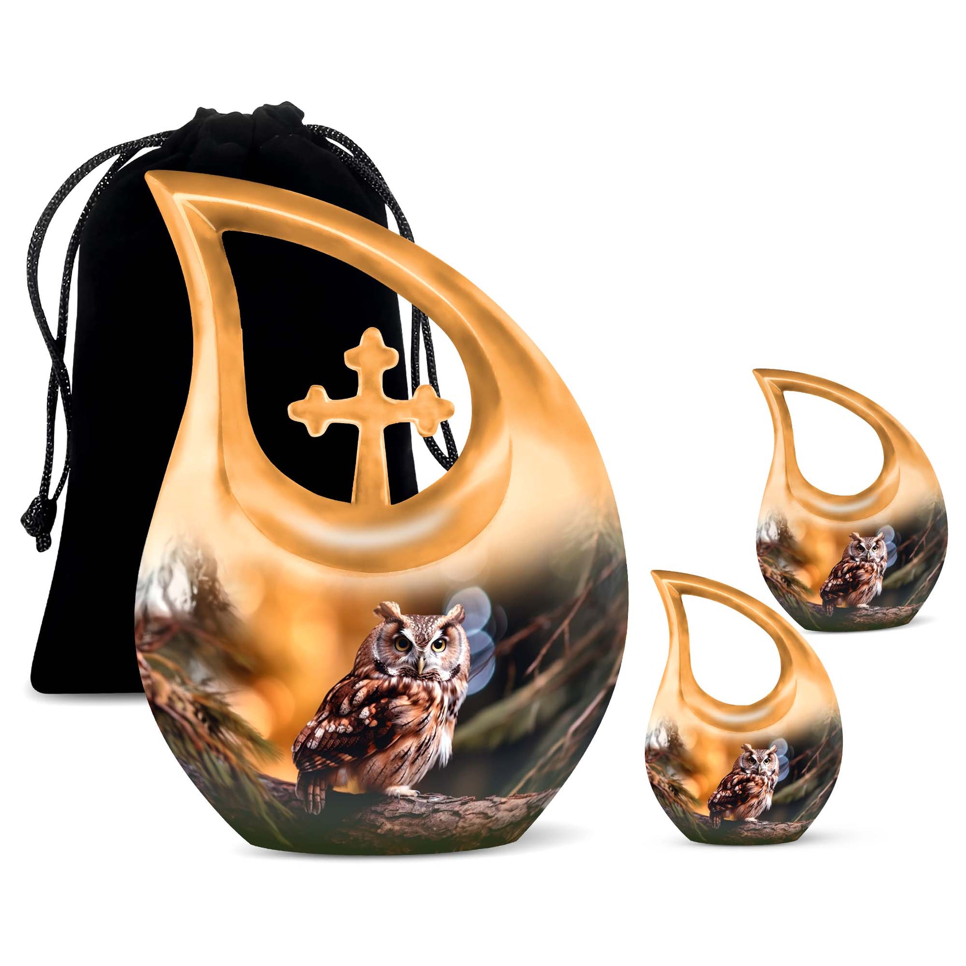 Teardrop Shape Owl Urn Large Urn With 2 Keepsake Urn