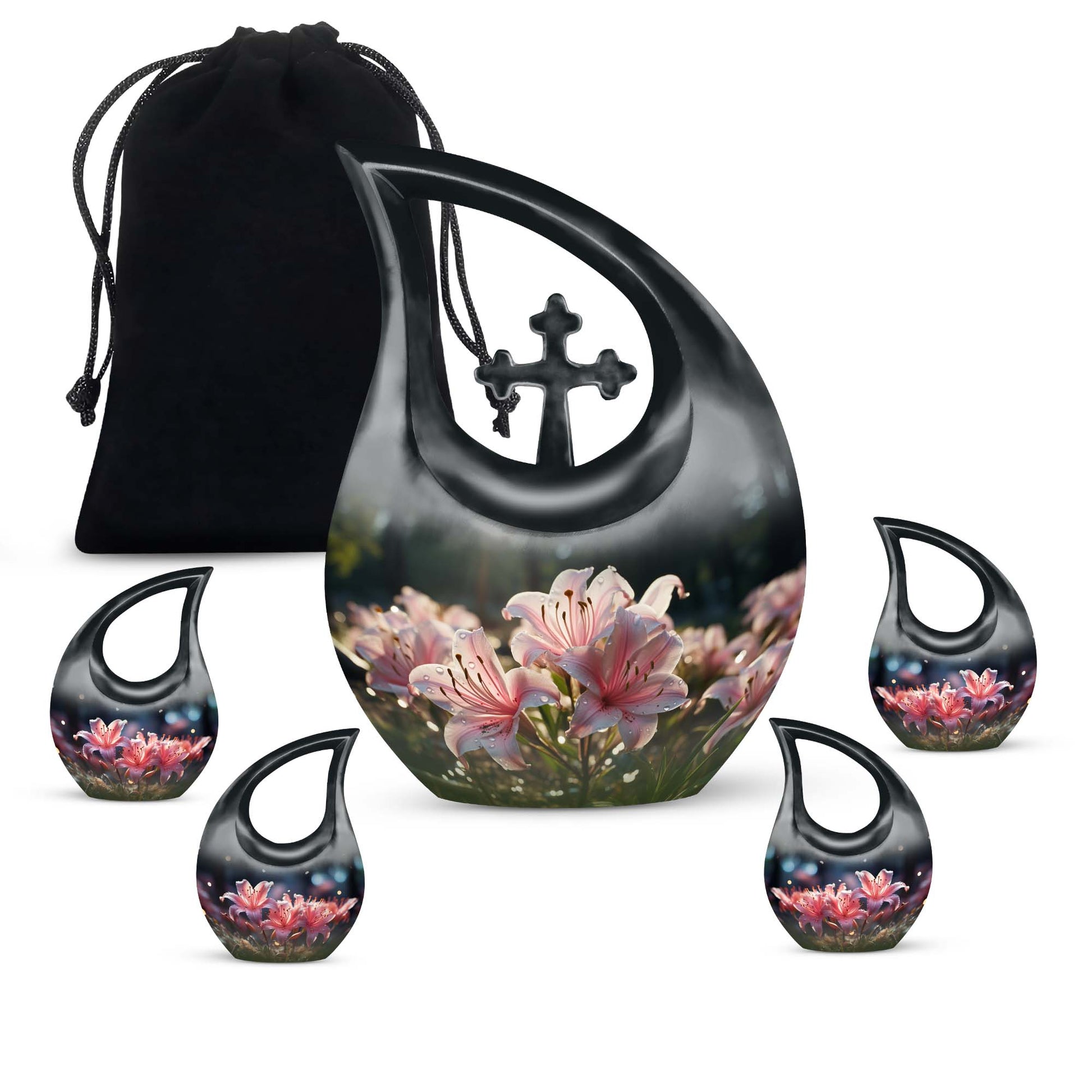 Teardrop Shape Lilly Urn Large Urn With 4 Keepsake Urn