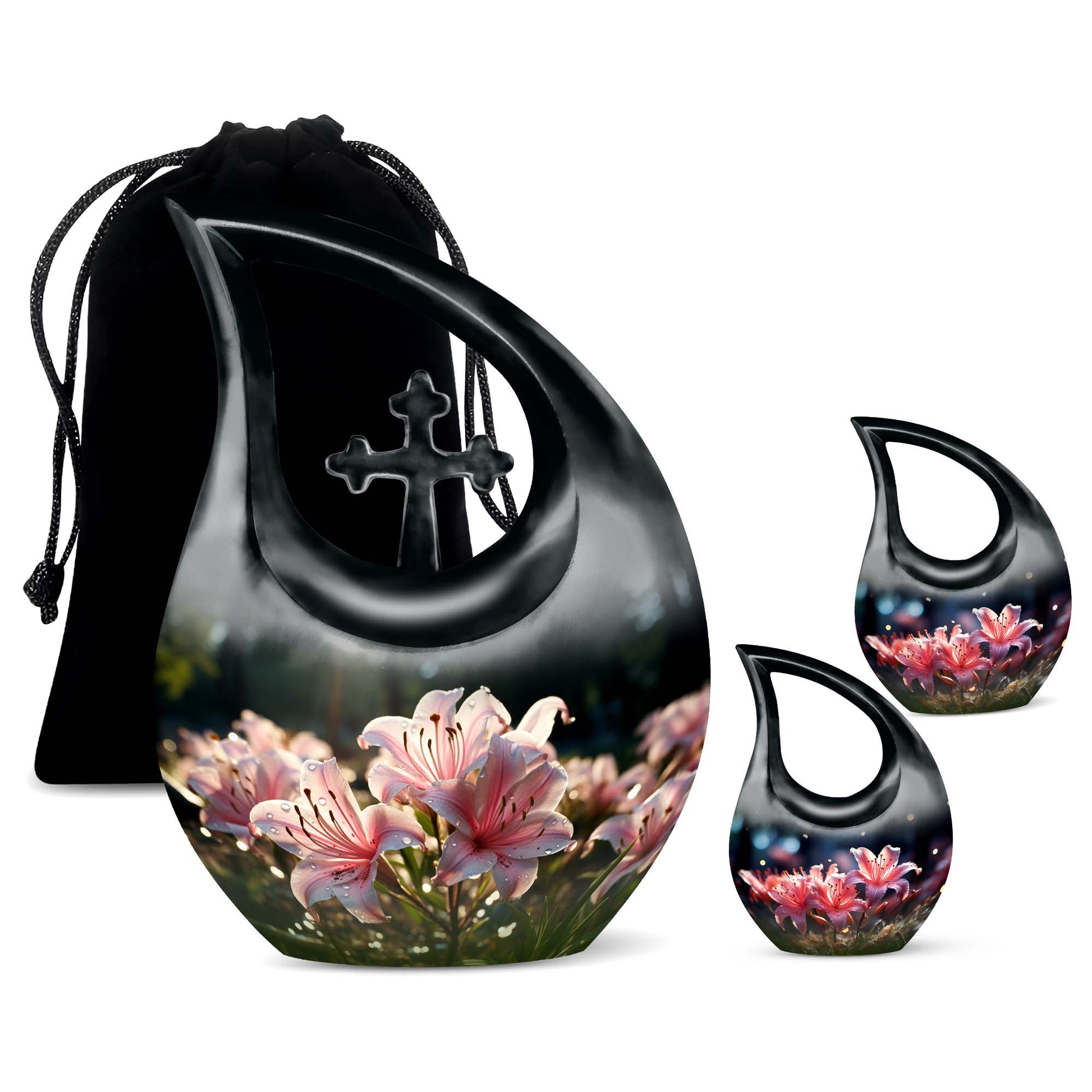 Teardrop Shape Lilly Urn Large Urn With 2 Keepsake Urn