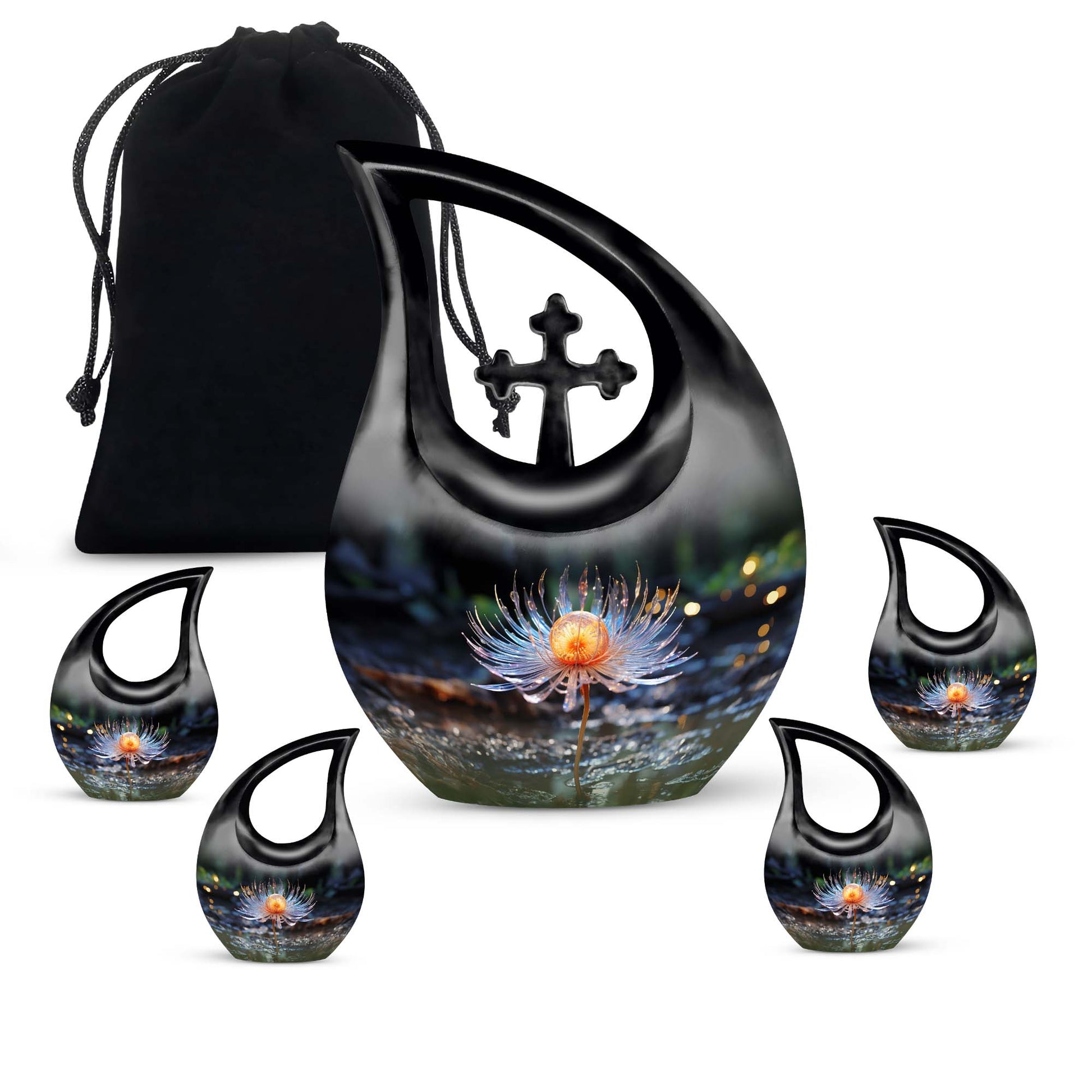 Teardrop Shape Lilly Urn Large Urn With 4 Keepsake Urn