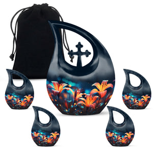 Teardrop Shape Lilly Urn Large Urn With 4 Keepsake Urn