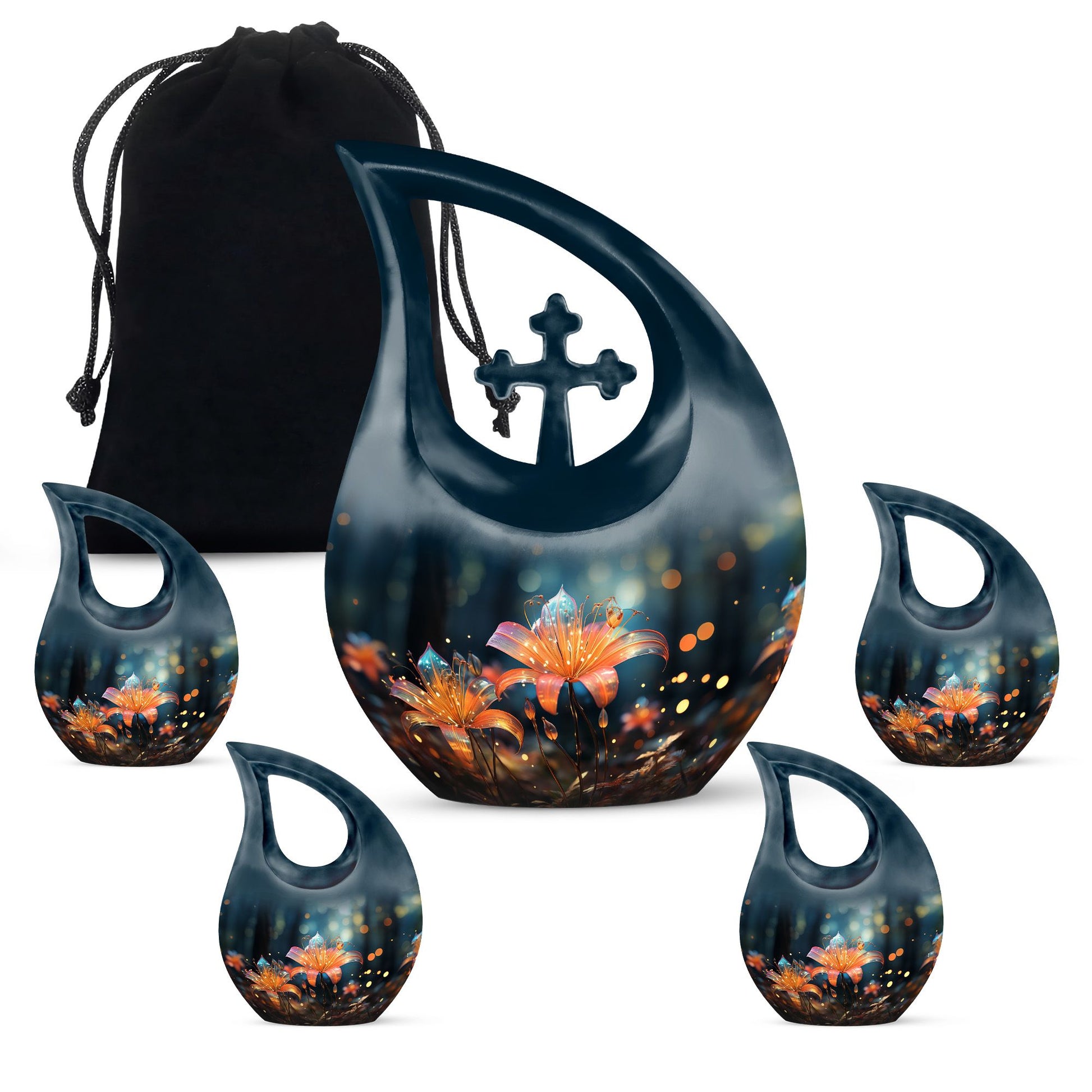 Teardrop Shape Lilly Urn Large Urn With 4 Keepsake Urn