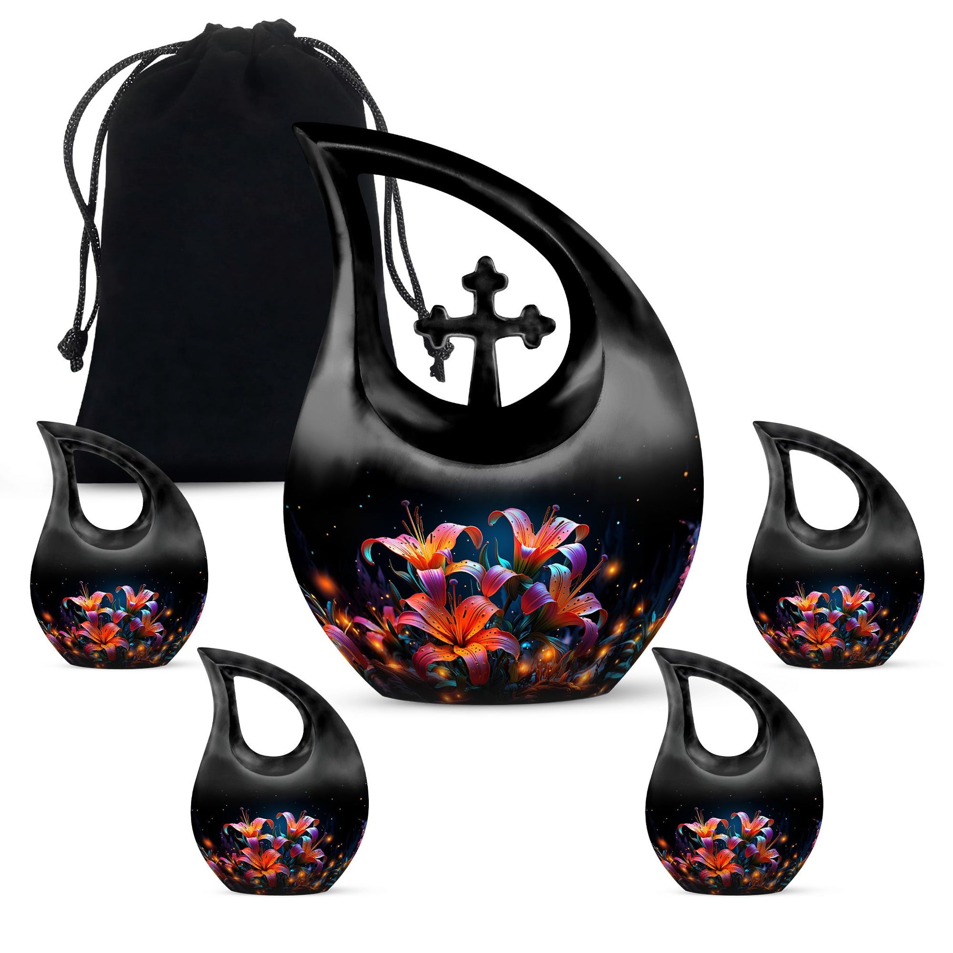 Teardrop Shape Lilly Urn Large Urn With 4 Keepsake Urn