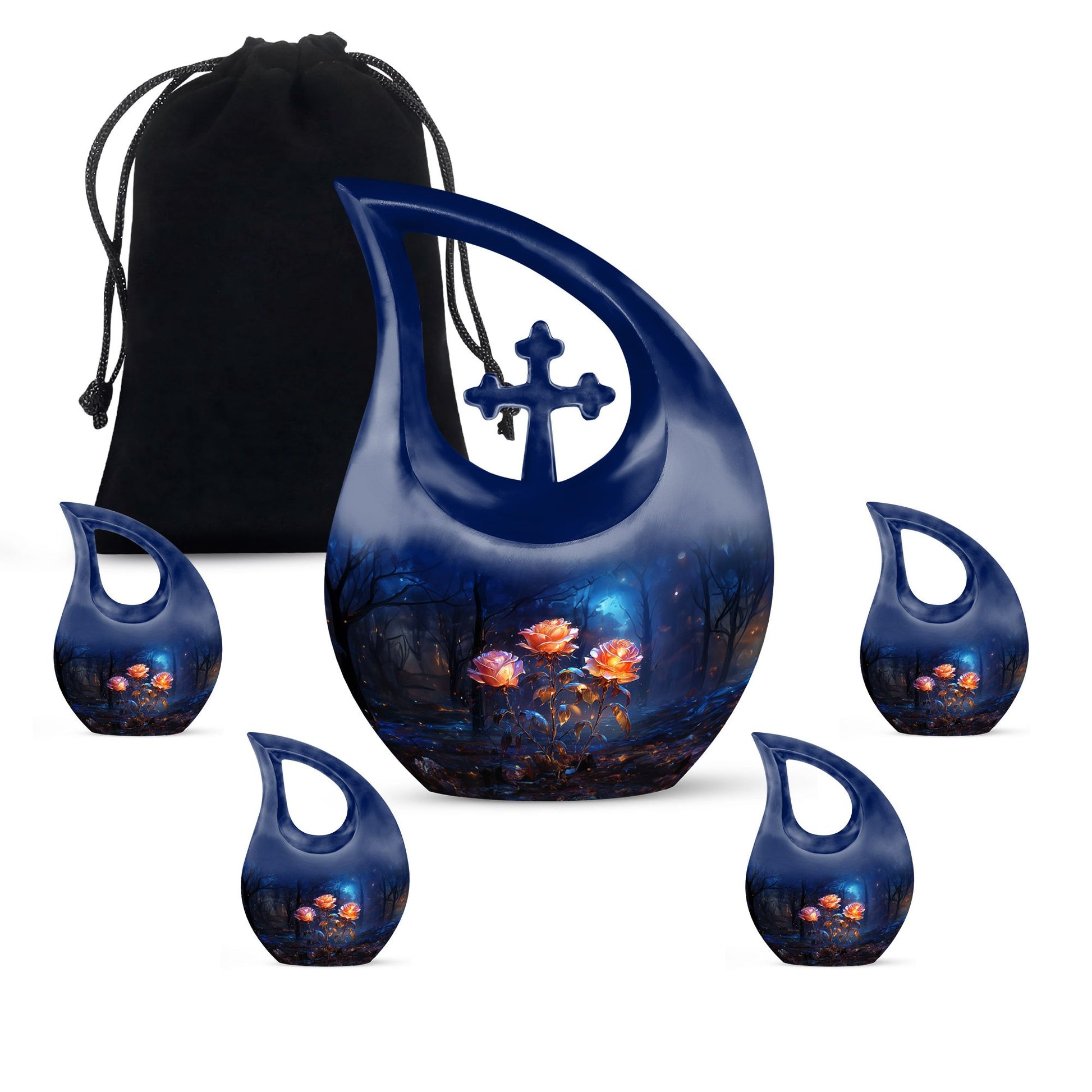 Teardrop Shape Rose Urn Large Urn With 4 Keepsake Urn