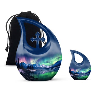Teardrop Shape Aurora Borealis Urn Large Urn With 1 Keepsake Urn