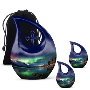 Teardrop Shape Aurora Borealis Urn Large Urn With 2 Keepsake Urn