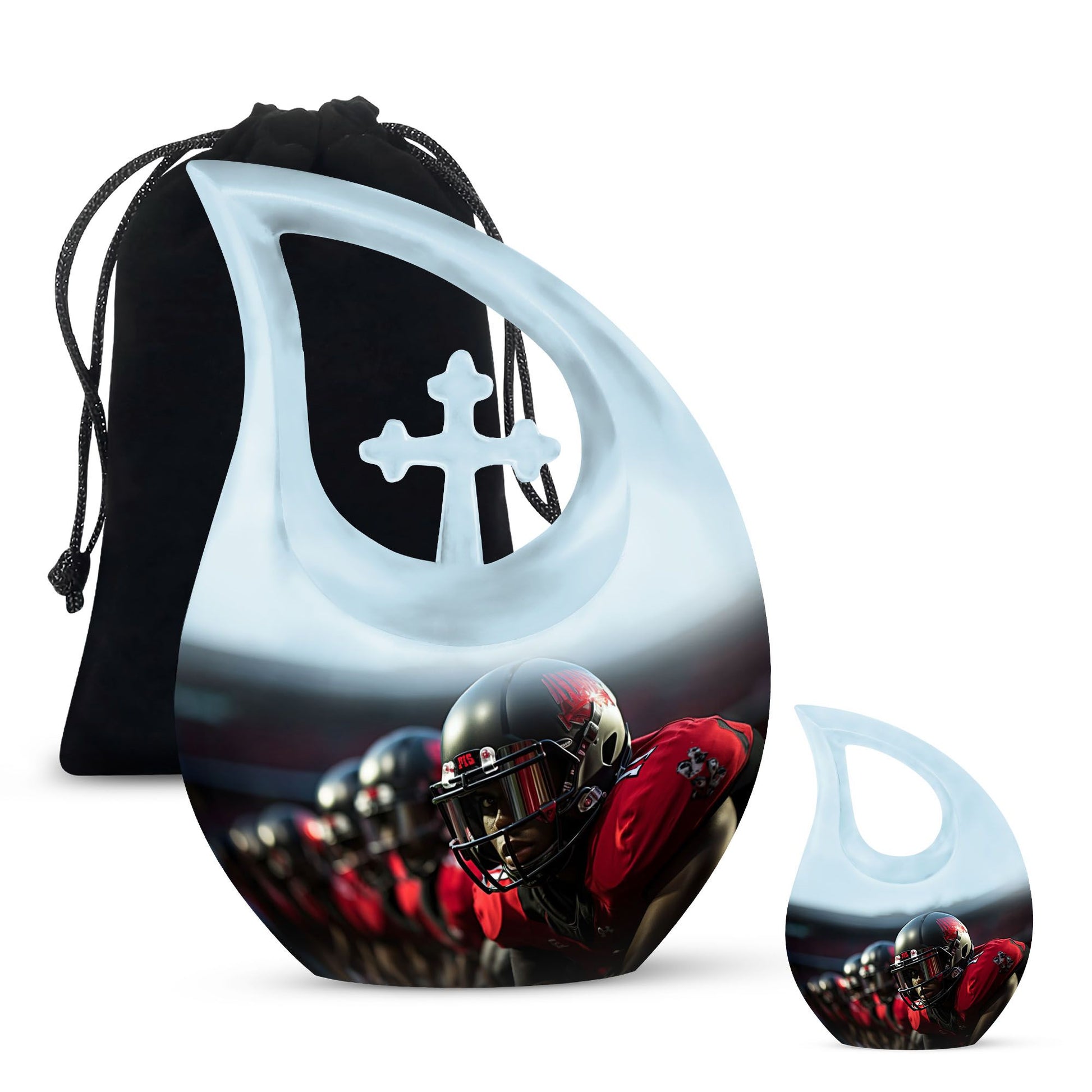 Teardrop Shape Football Urn Large Urn With 1 Keepsake Urn