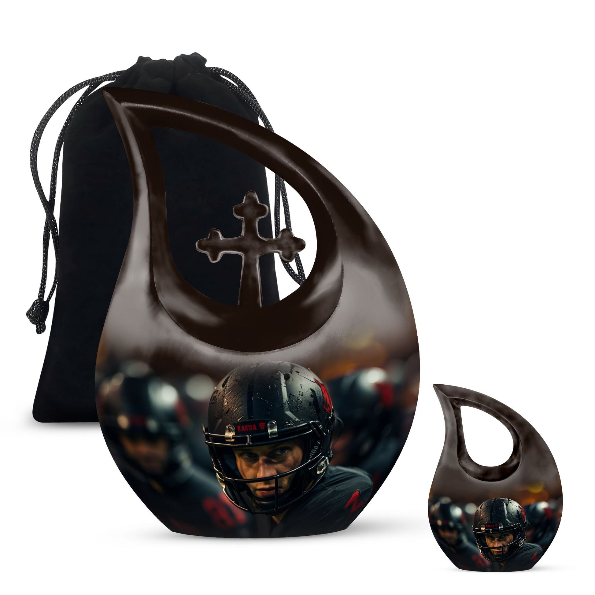 Teardrop Shape Football Urn Large Urn With 1 Keepsake Urn