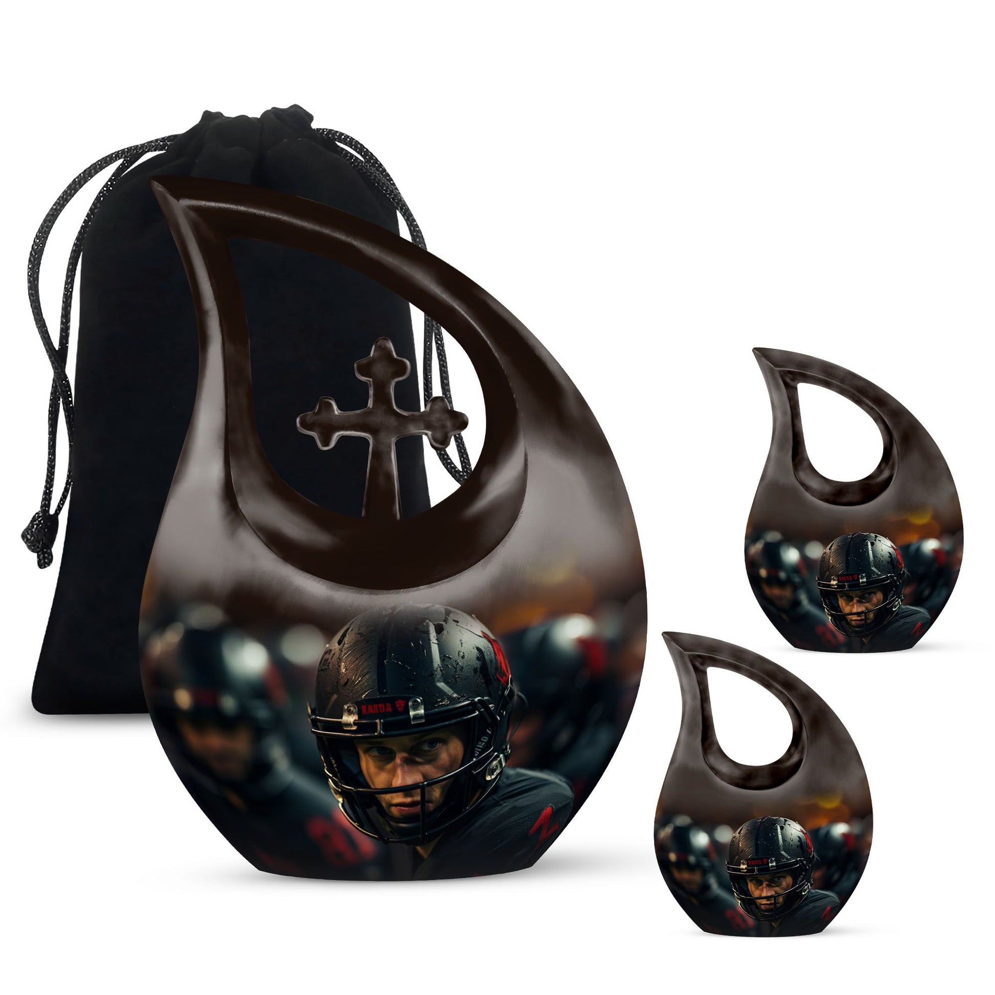 Teardrop Shape Football Urn Large Urn With 2 Keepsake Urn