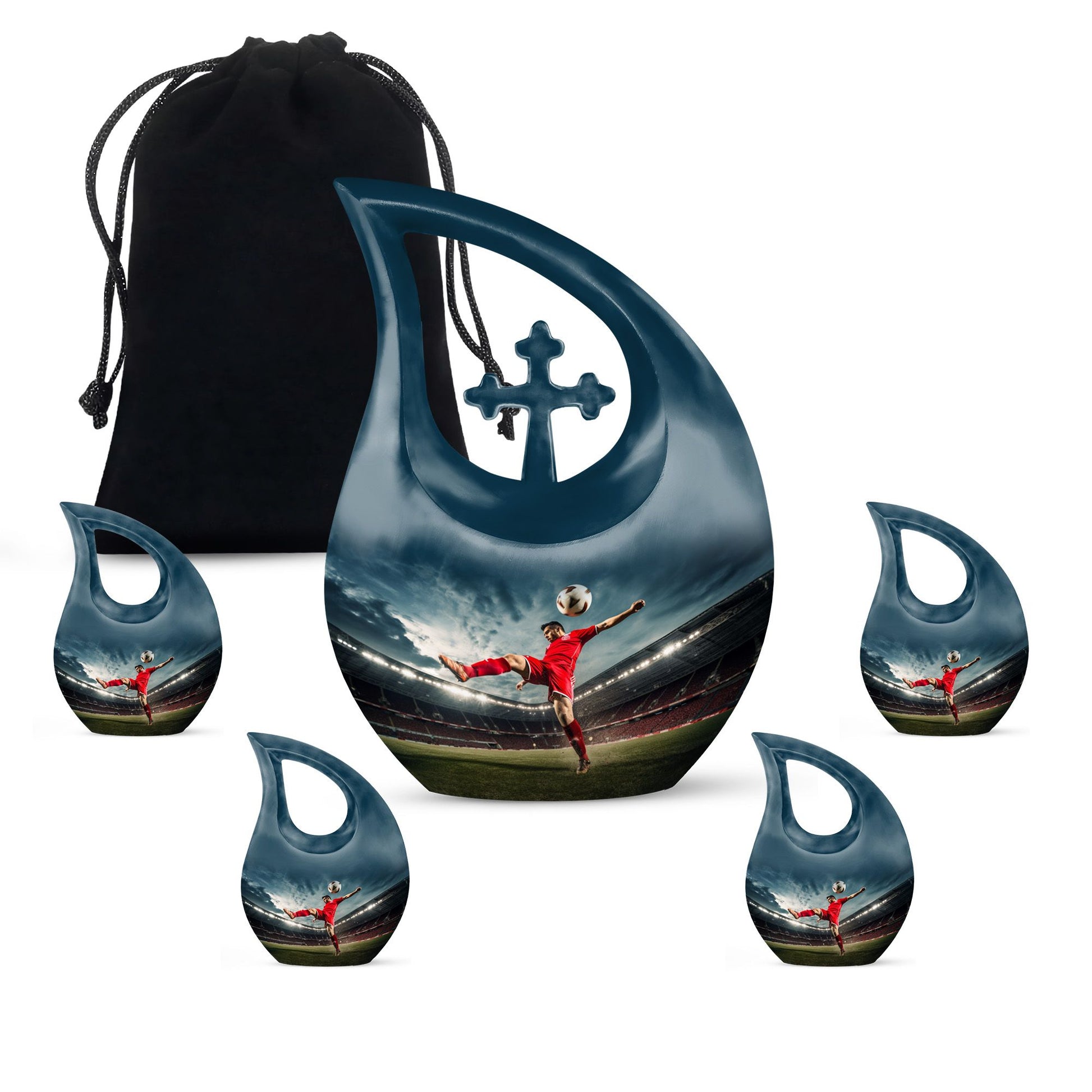 Teardrop Shape Football Urn Large Urn With 4 Keepsake Urn
