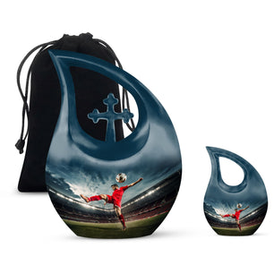 Teardrop Shape Football Urn Large Urn With 1 Keepsake Urn