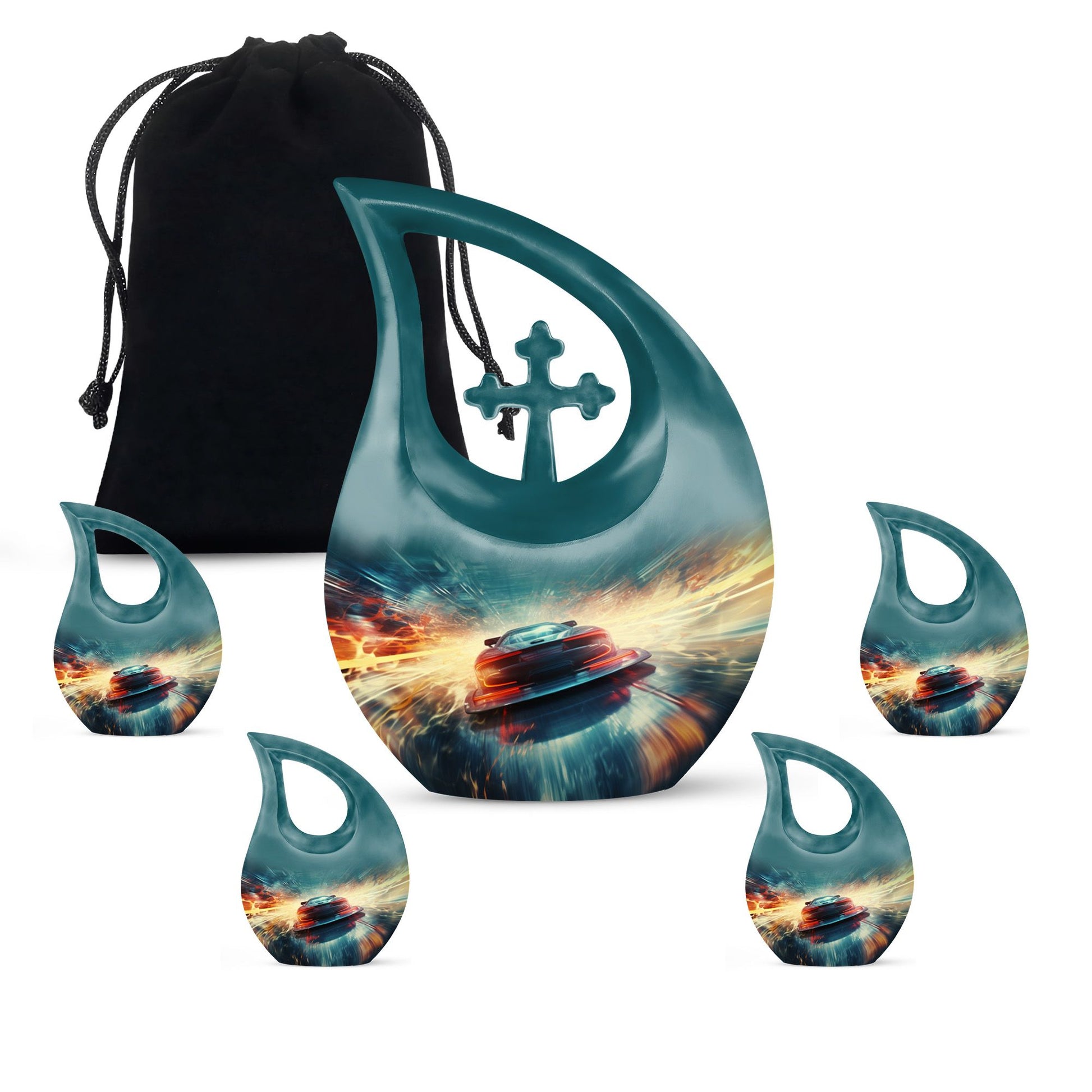Teardrop Shape Car Urn Large Urn With 4 Keepsake Urn