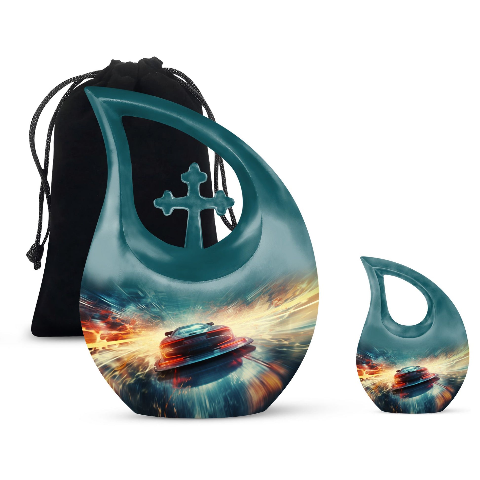 Teardrop Shape Car Urn Large Urn With 1 Keepsake Urn