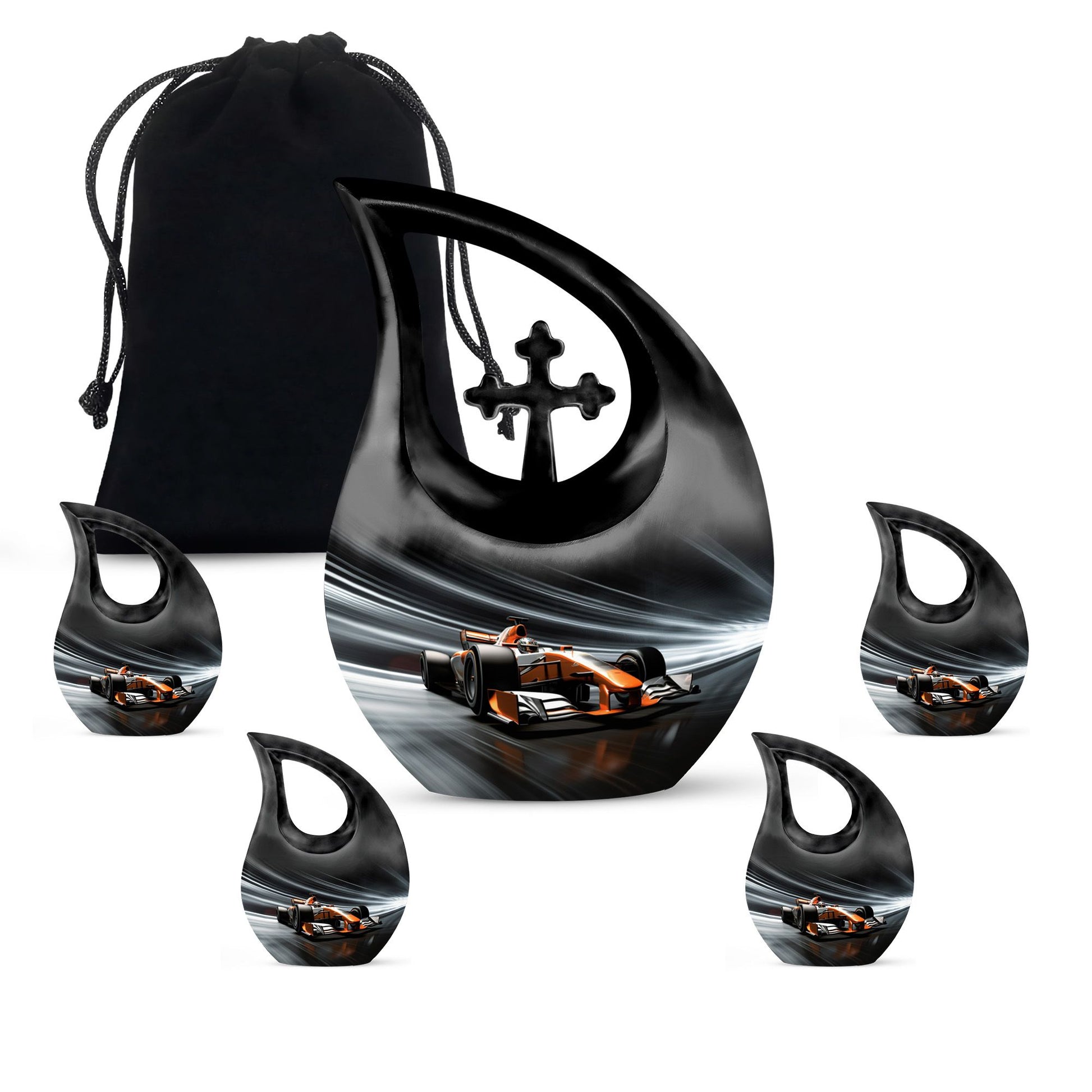 Teardrop Shape Car Urn Large Urn With 4 Keepsake Urn