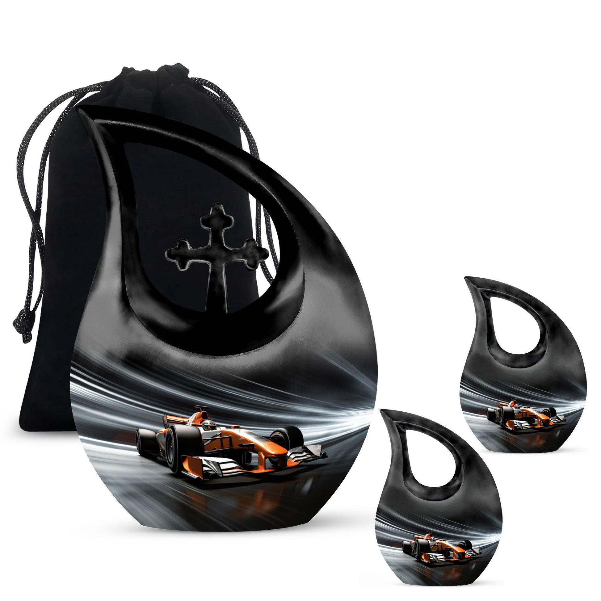 Teardrop Shape Car Urn Large Urn With 2 Keepsake Urn