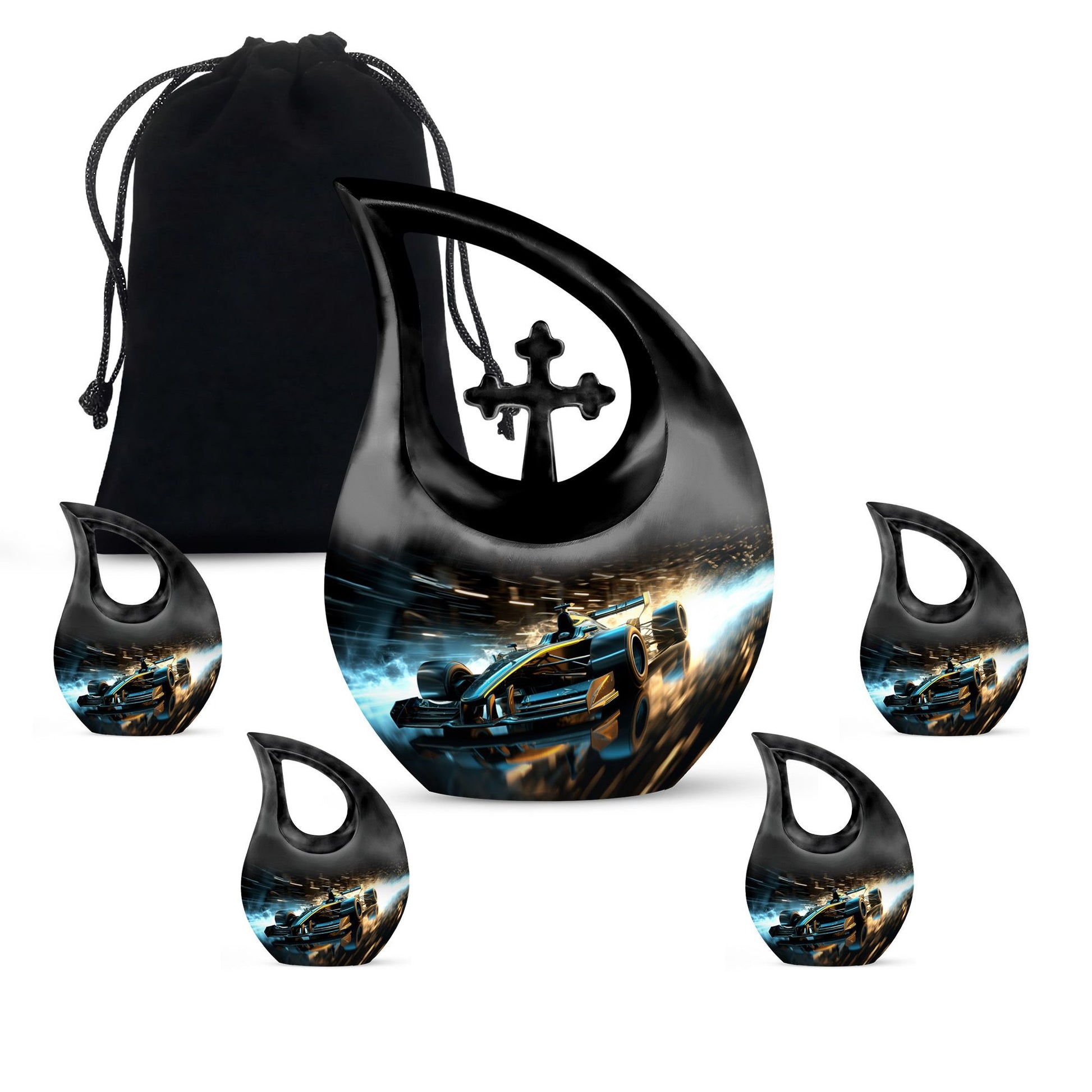 Teardrop Shape Car Urn Large Urn With 4 Keepsake Urn