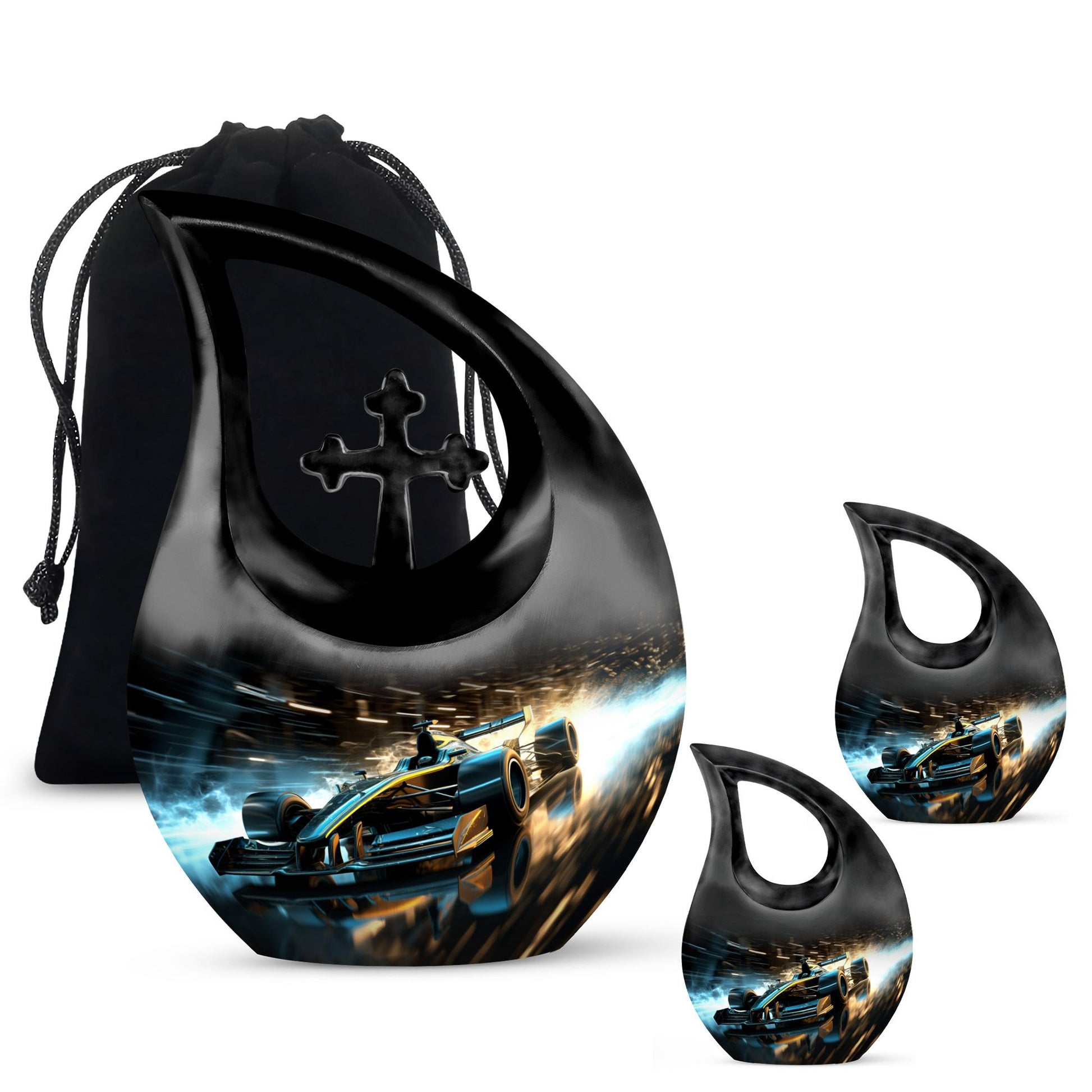 Teardrop Shape Car Urn Large Urn With 2 Keepsake Urn