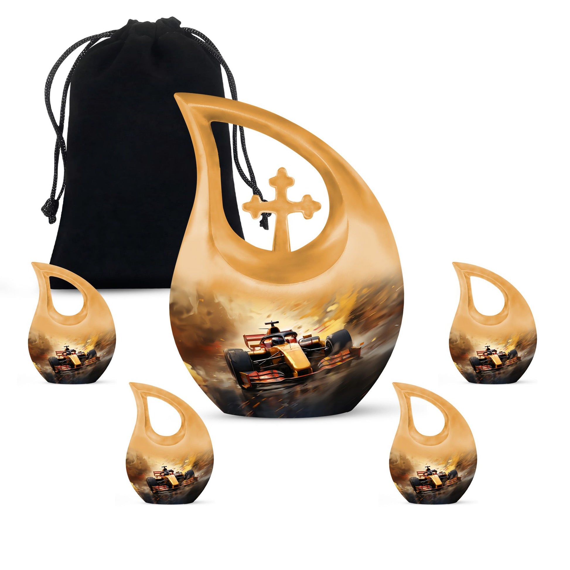 Teardrop Shape Car Urn Large Urn With 4 Keepsake Urn
