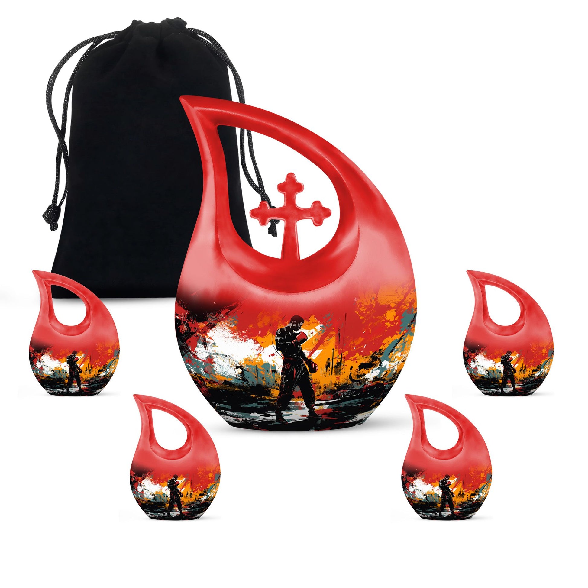 Teardrop Shape Boxing Urn Large Urn With 4 Keepsake Urn
