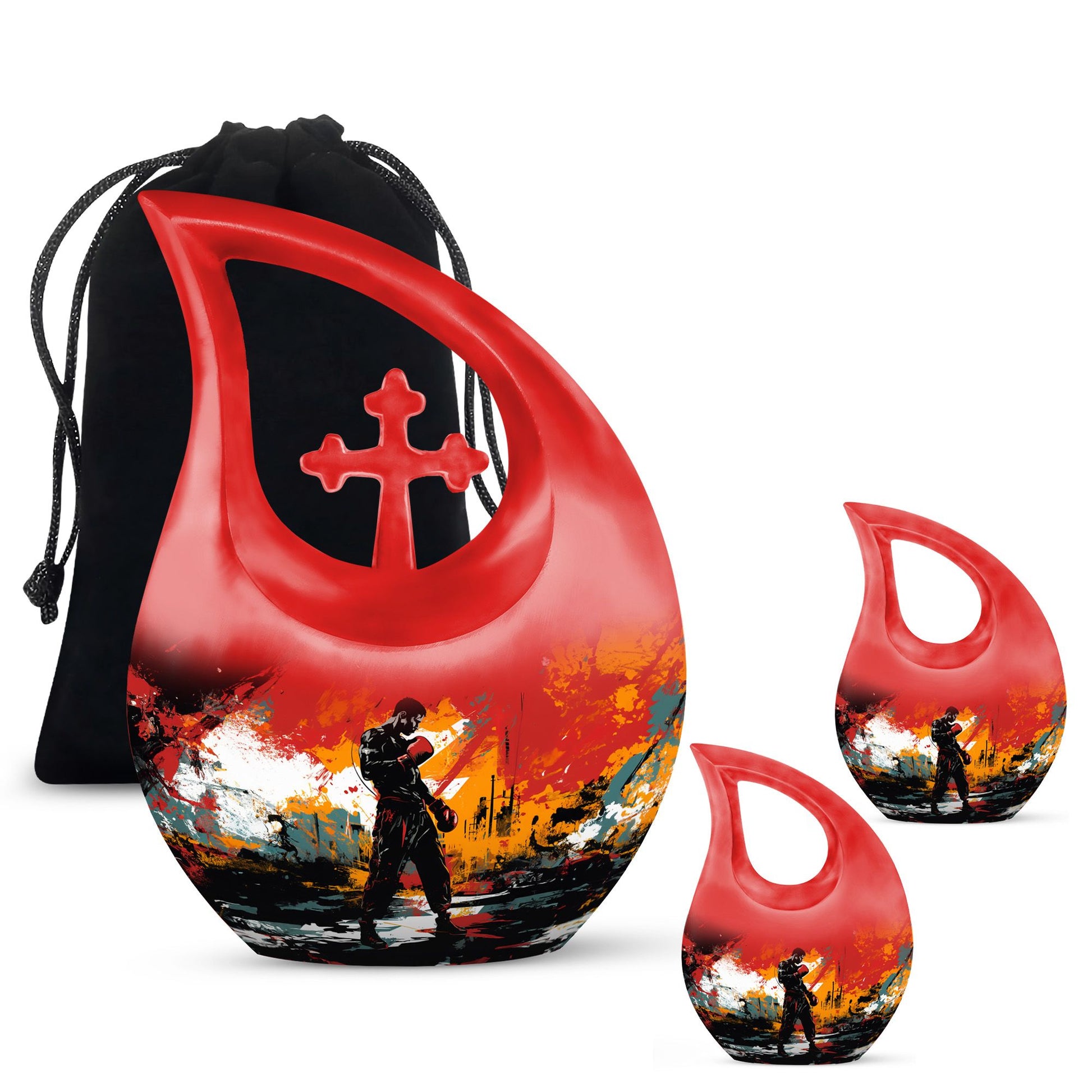 Teardrop Shape Boxing Urn Large Urn With 2 Keepsake Urn