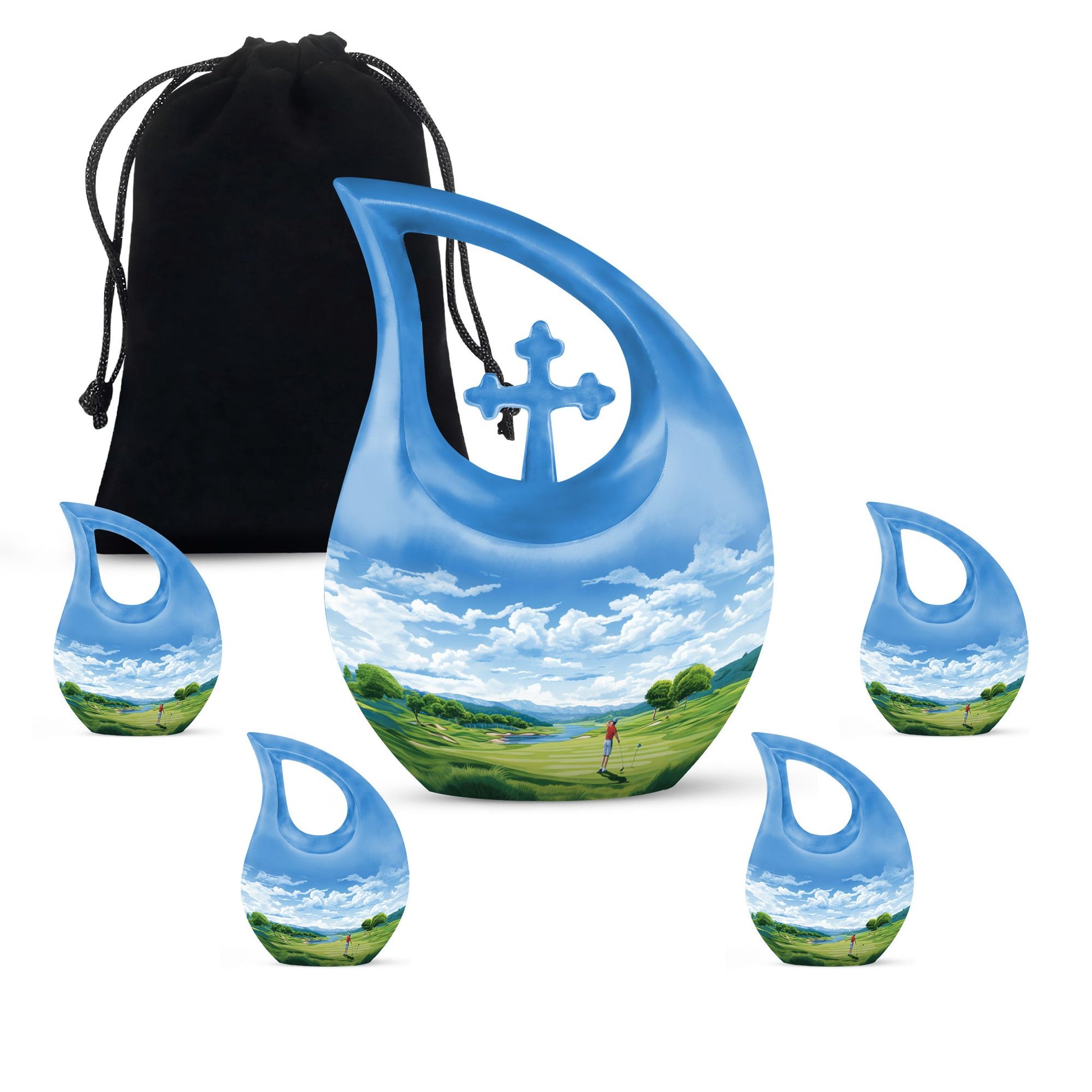 Teardrop Shape Golf Urn Large Urn With 4 Keepsake Urn