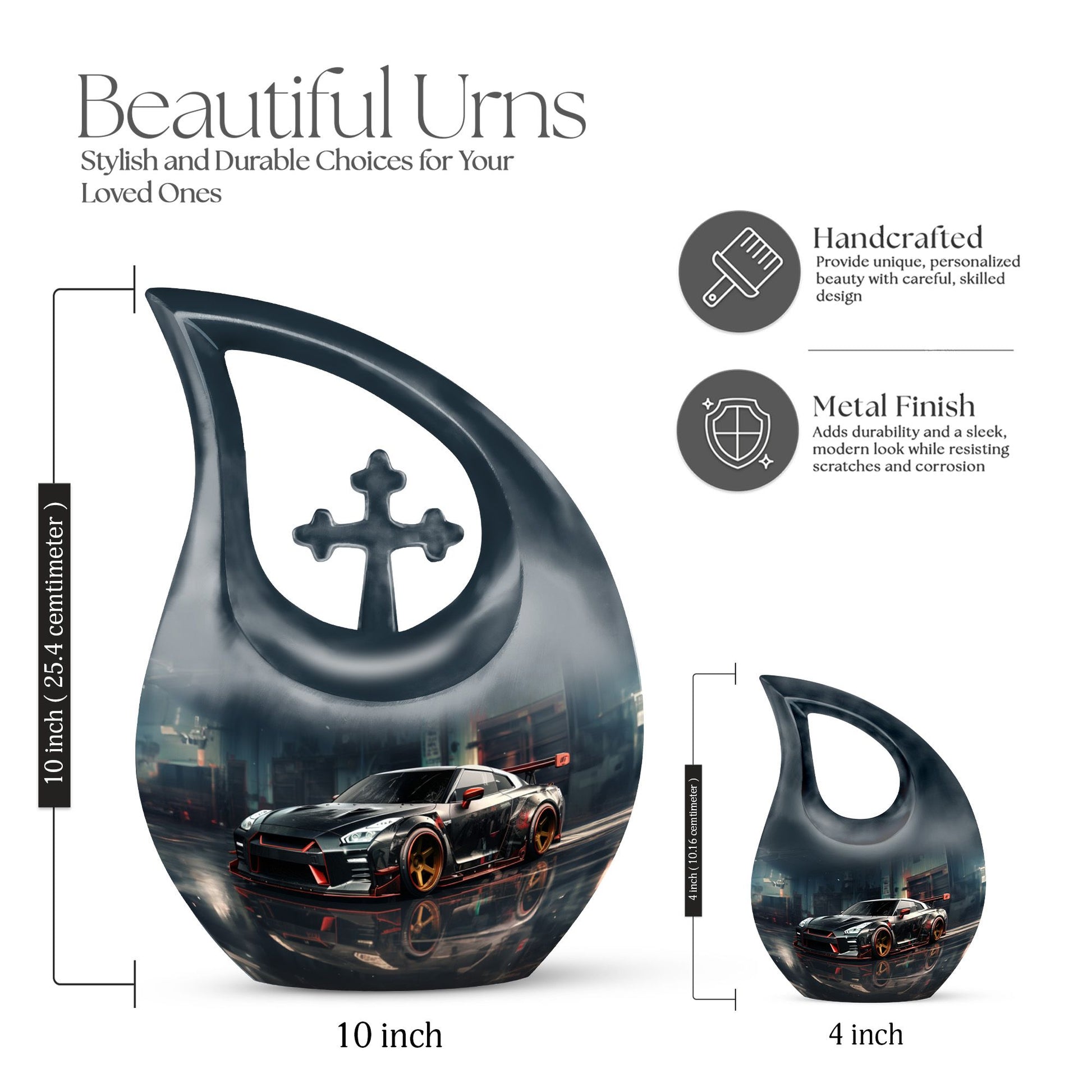 Teardrop Shape Car Urn Large Urn With 2 Keepsake Urn