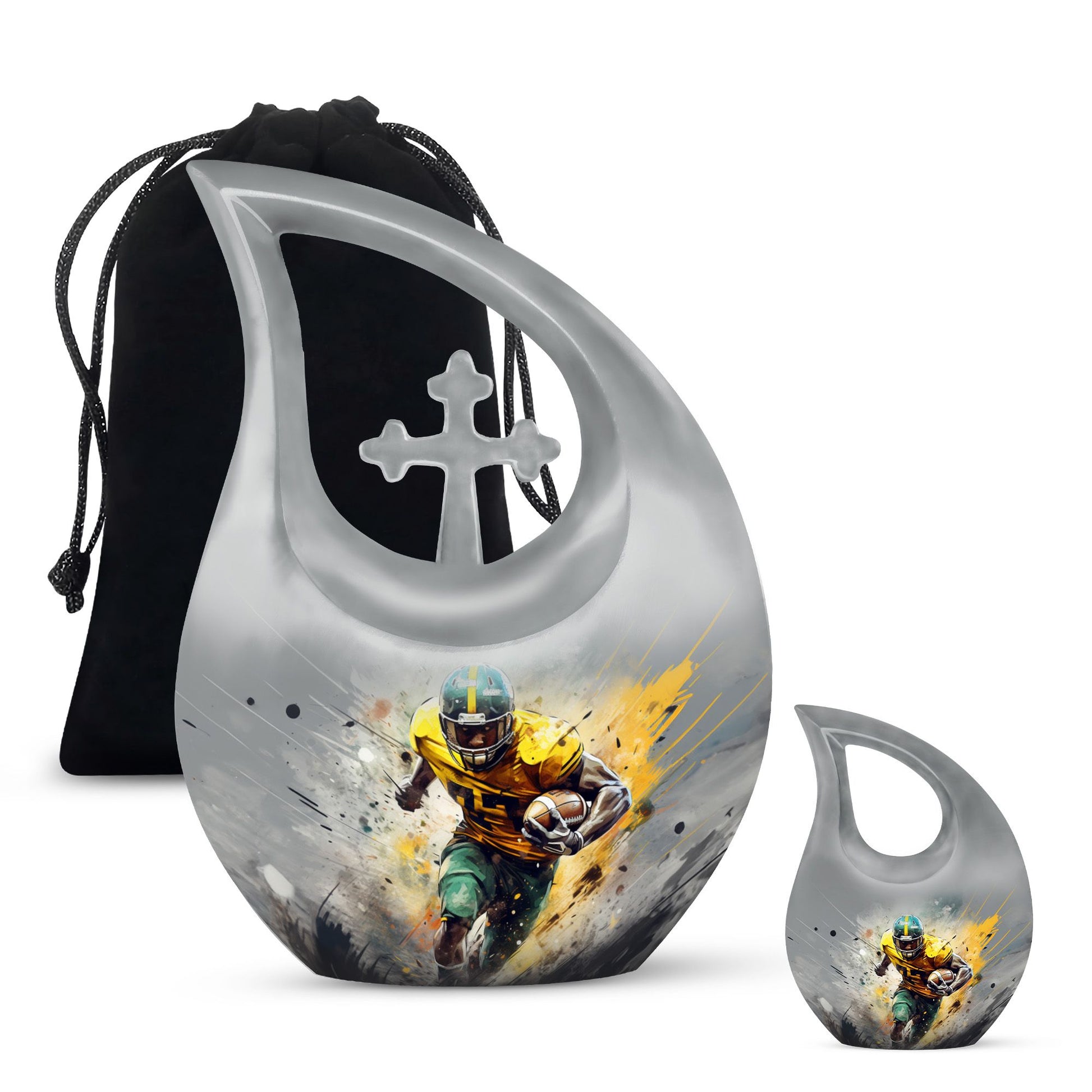 Teardrop Shape Football Urn Large Urn With 1 Keepsake Urn
