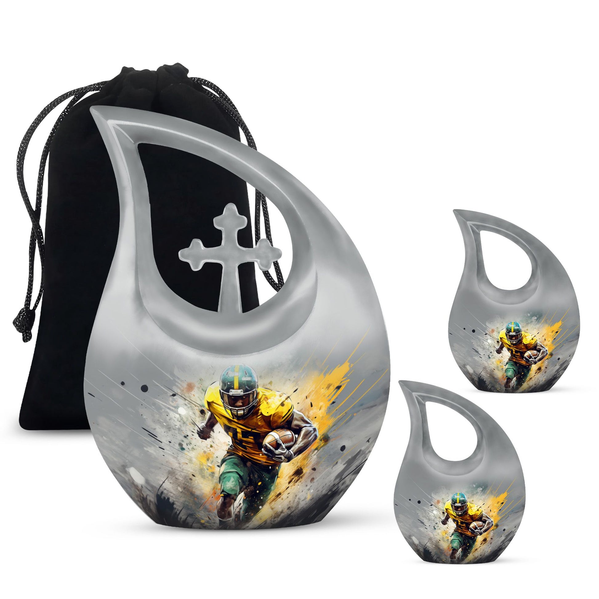 Teardrop Shape Football Urn Large Urn With 2 Keepsake Urn