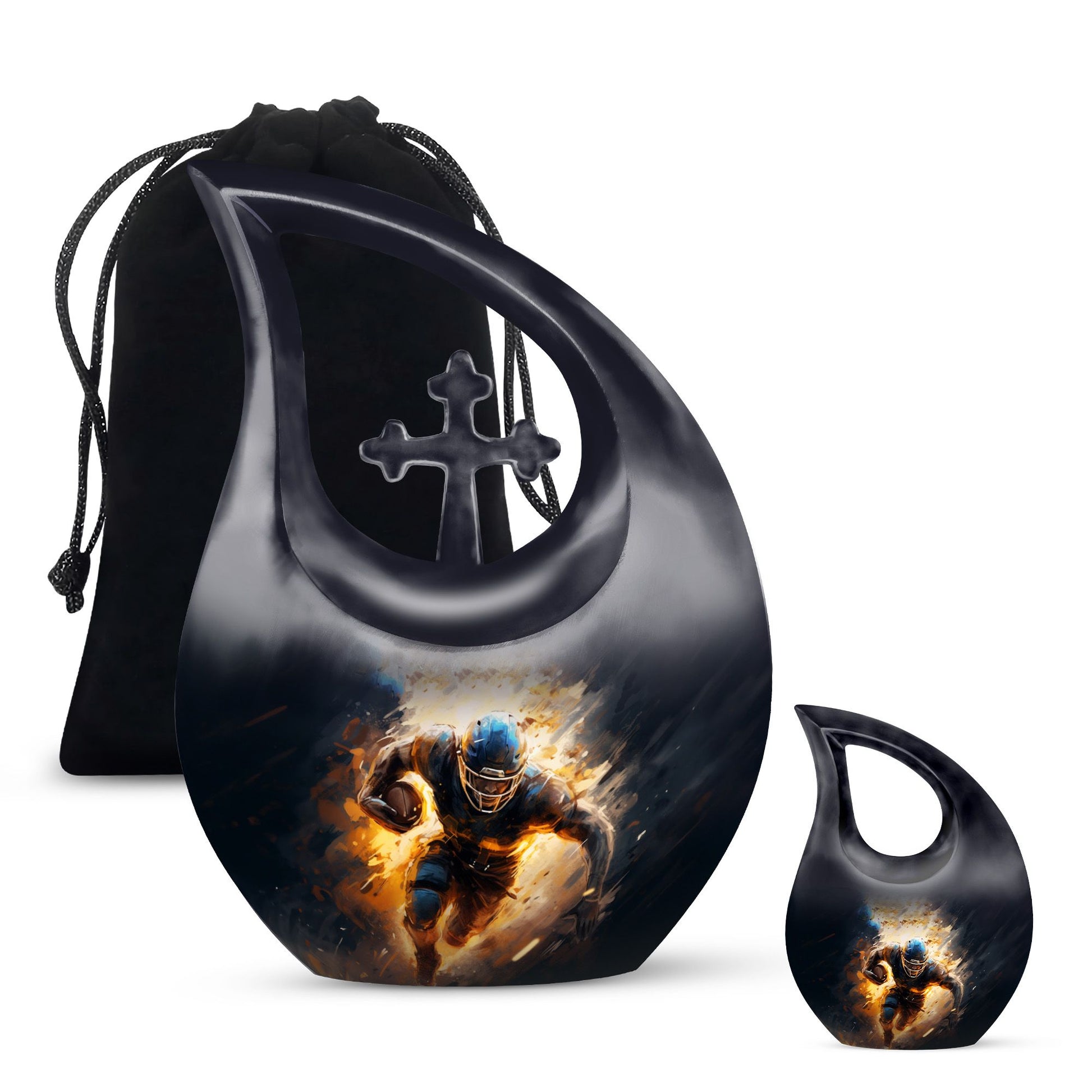 Teardrop Shape Football Urn Large Urn With 1 Keepsake Urn