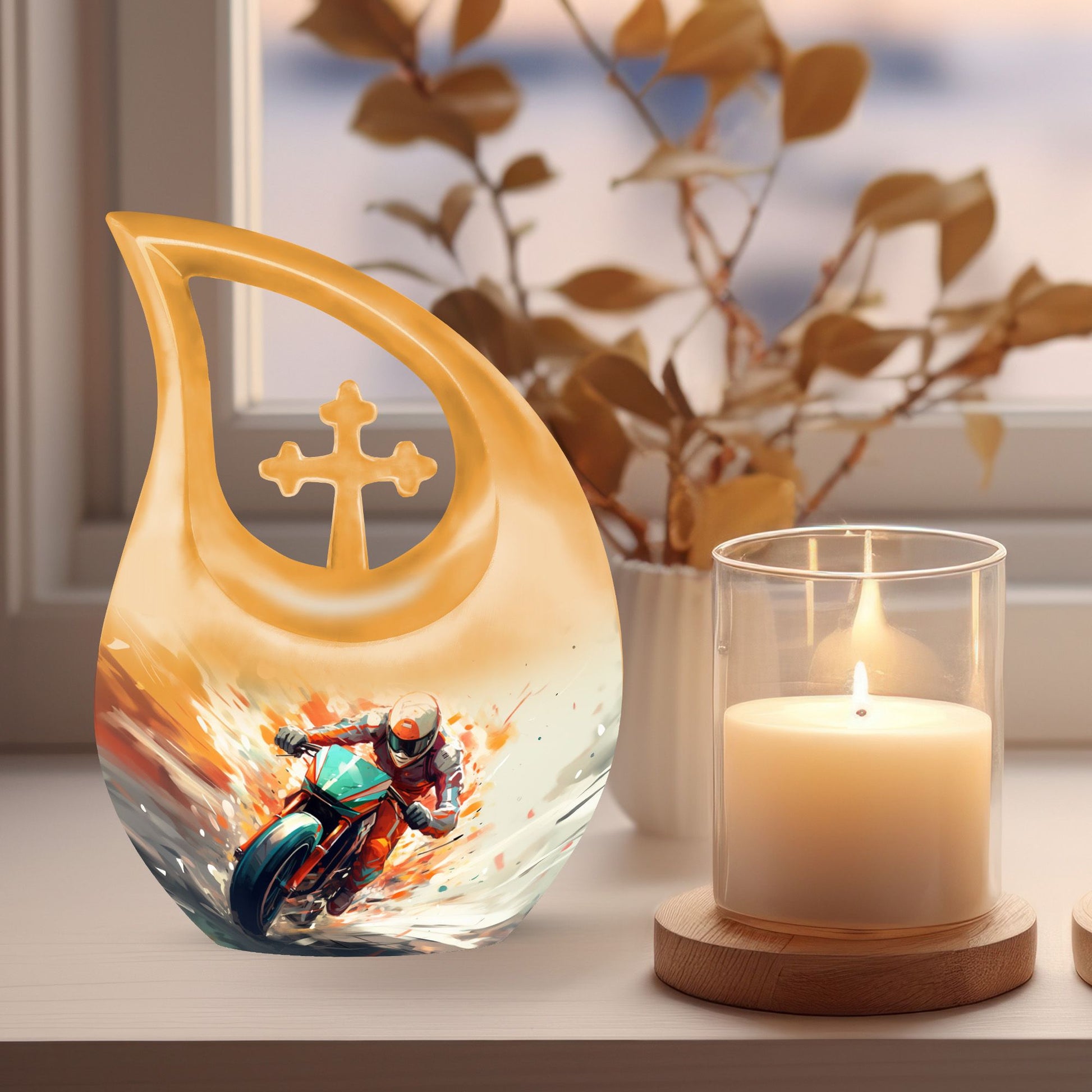 Teardrop Shape Bike Urn Large Urn With 1 Keepsake Urn