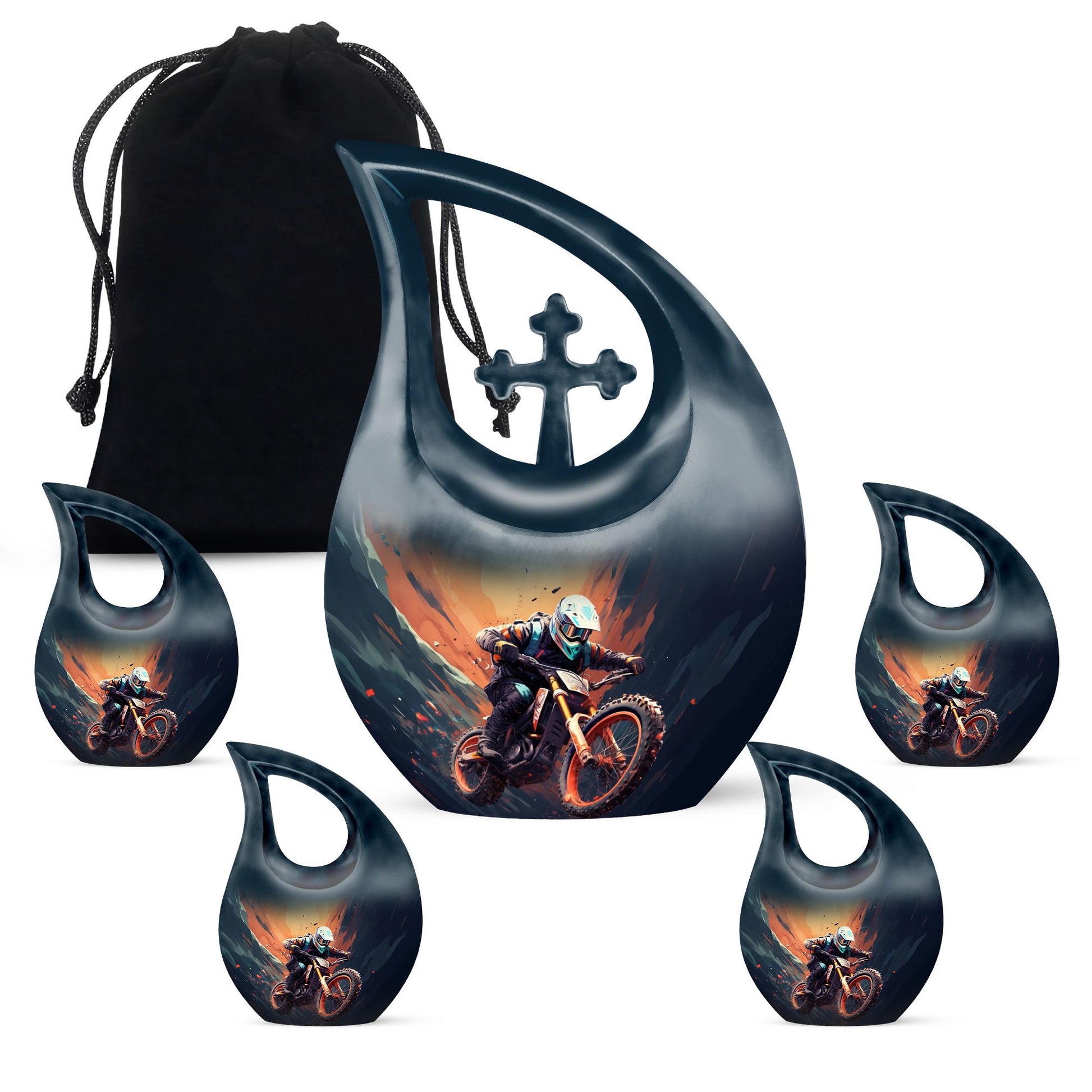 Teardrop Shape Bike Urn Large Urn With 4 Keepsake Urn
