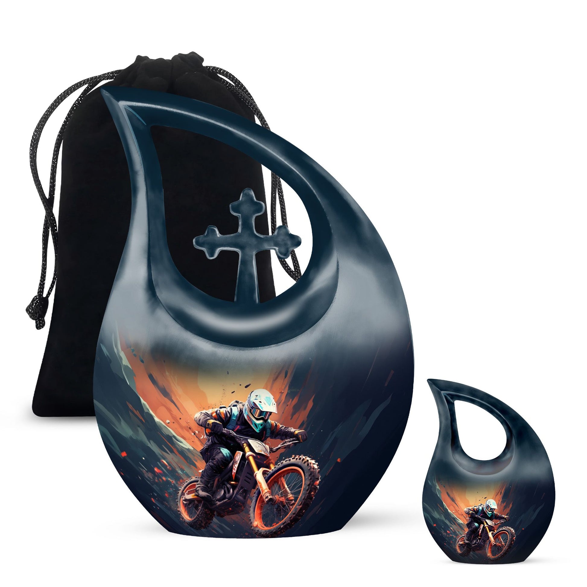 Teardrop Shape Bike Urn Large Urn With 1 Keepsake Urn