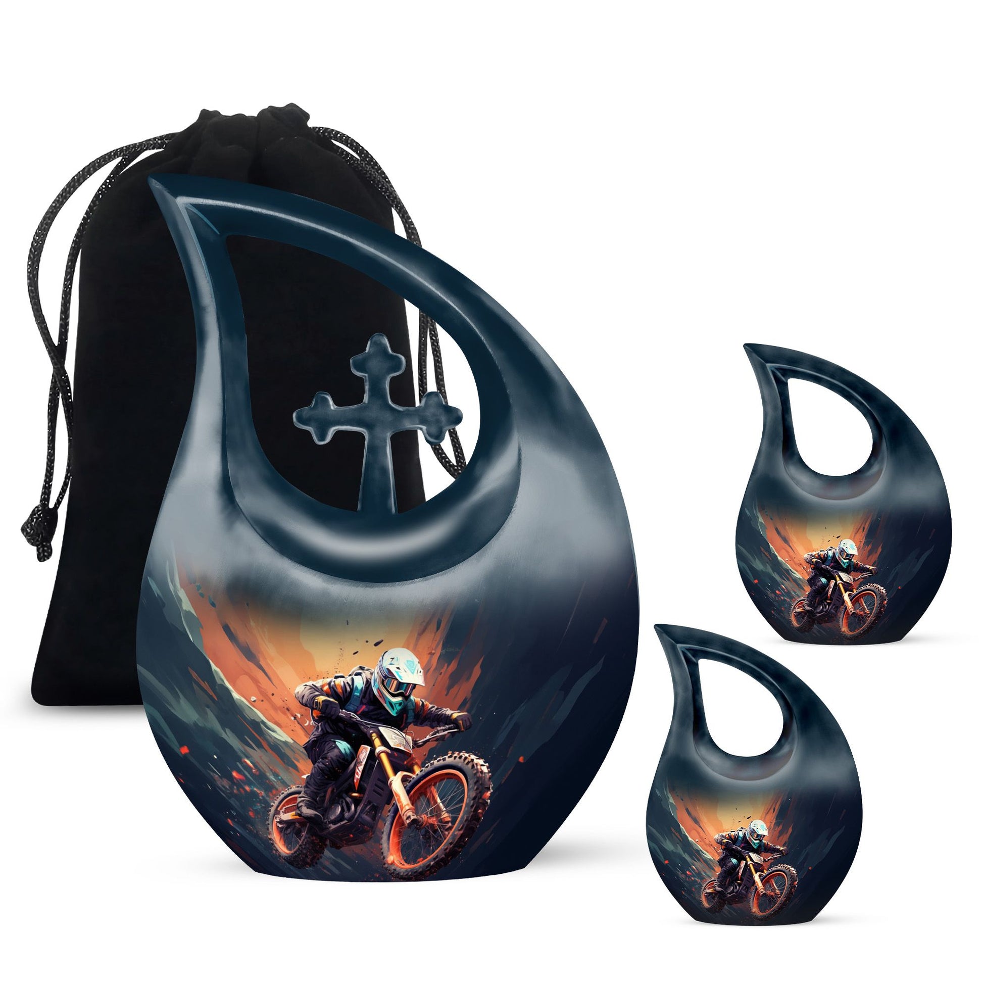 Teardrop Shape Bike Urn Large Urn With 2 Keepsake Urn