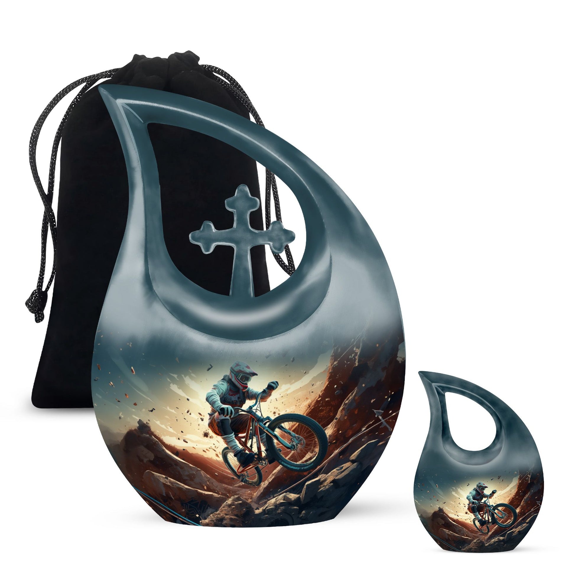 Teardrop Shape Bike Urn Large Urn With 1 Keepsake Urn