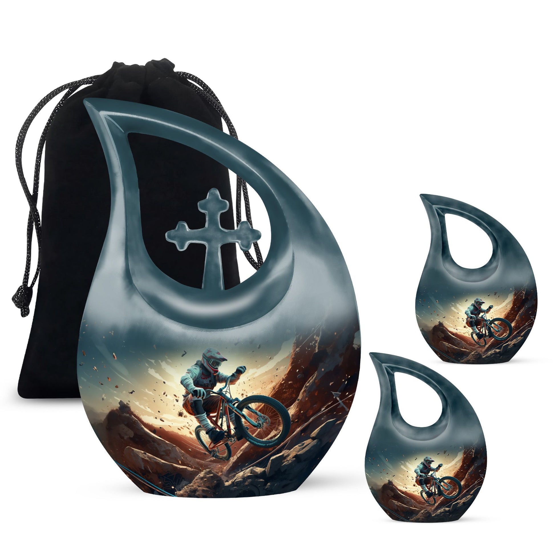 Teardrop Shape Bike Urn Large Urn With 2 Keepsake Urn