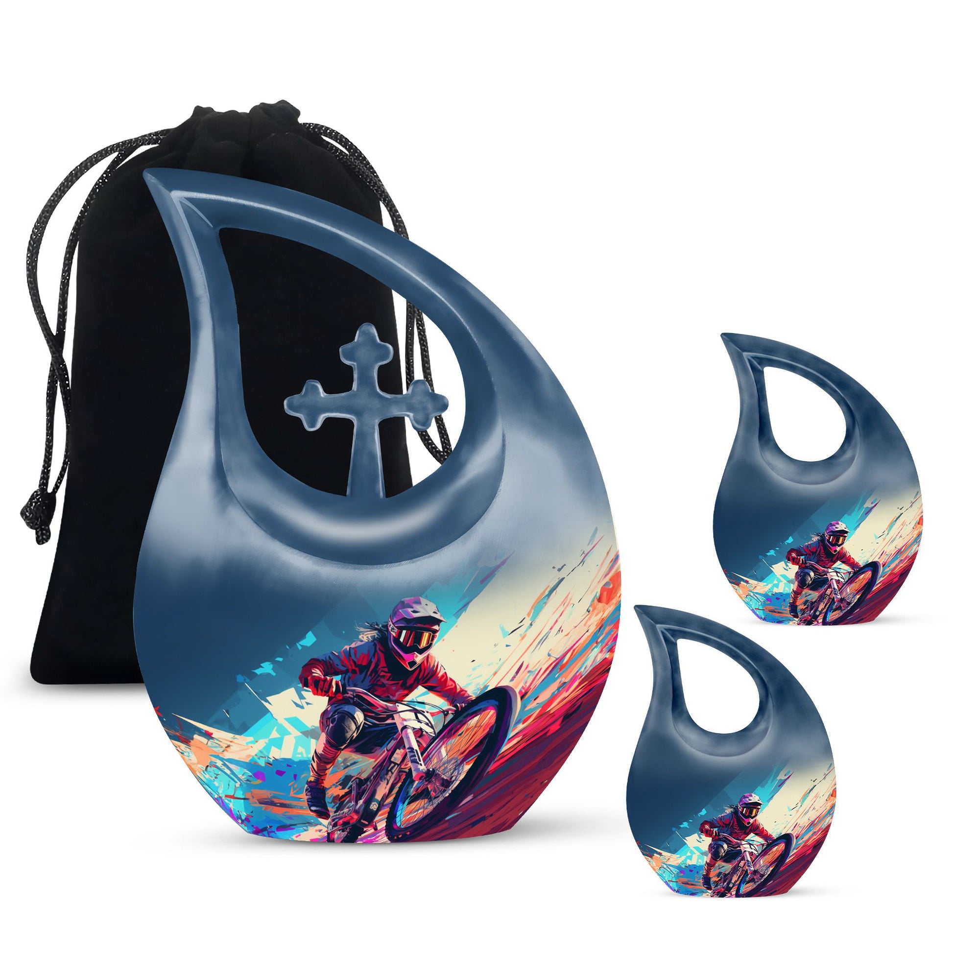 Teardrop Shape Bike Urn Large Urn With 2 Keepsake Urn