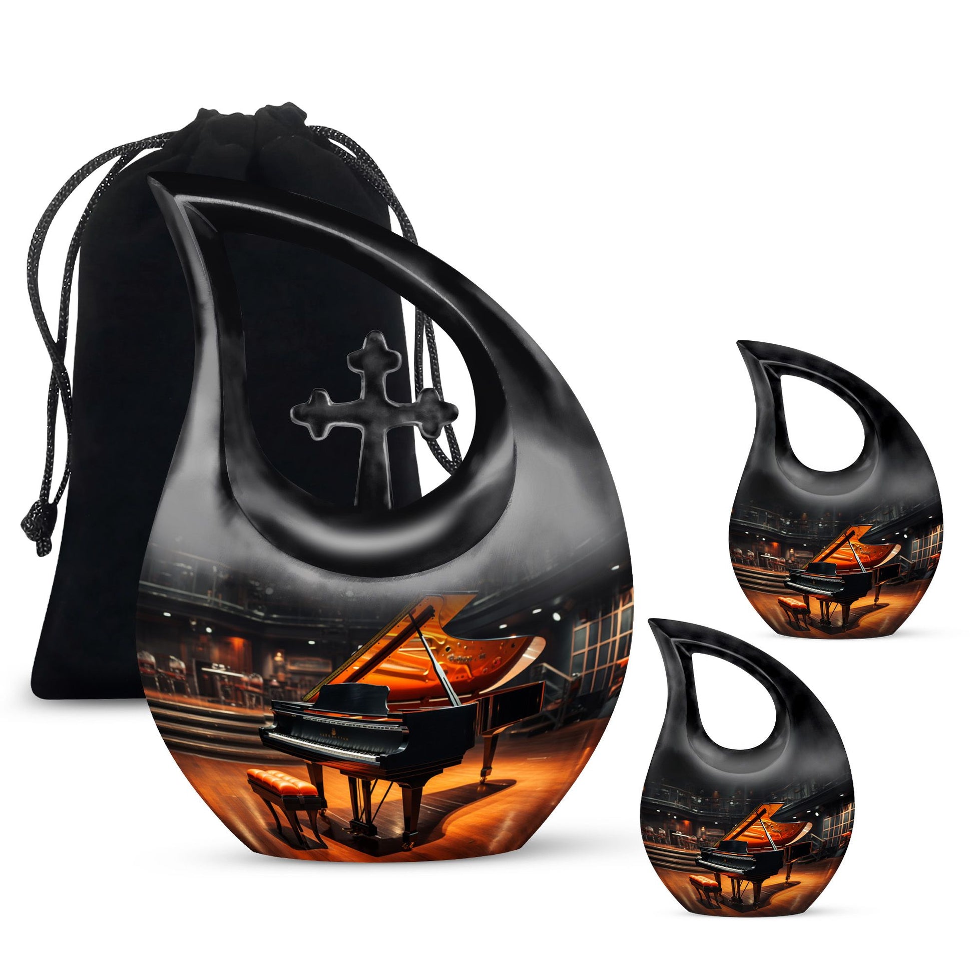 Teardrop Shape Music Urn Large Urn With 2 Keepsake Urn
