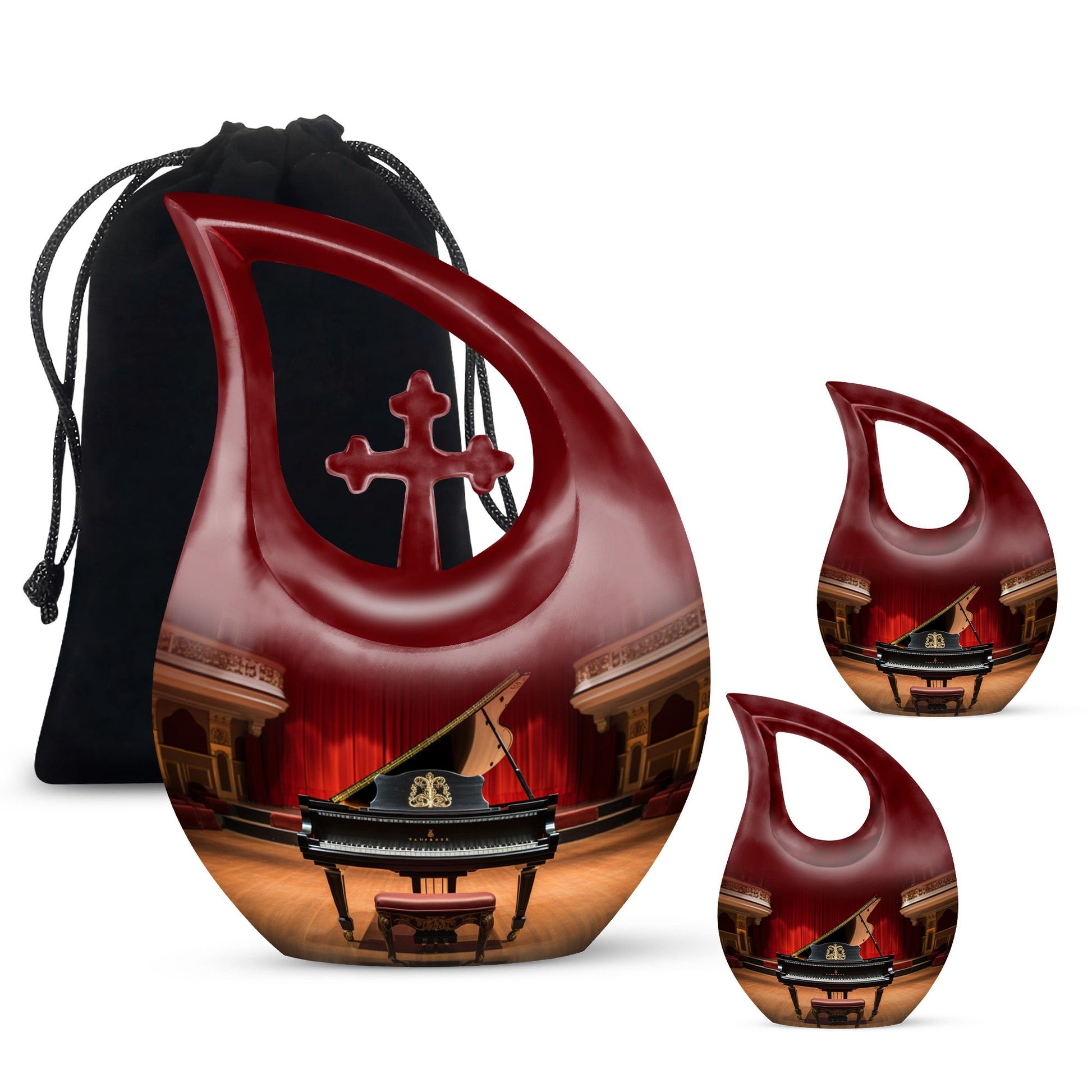 Teardrop Shape Music Urn Large Urn With 2 Keepsake Urn