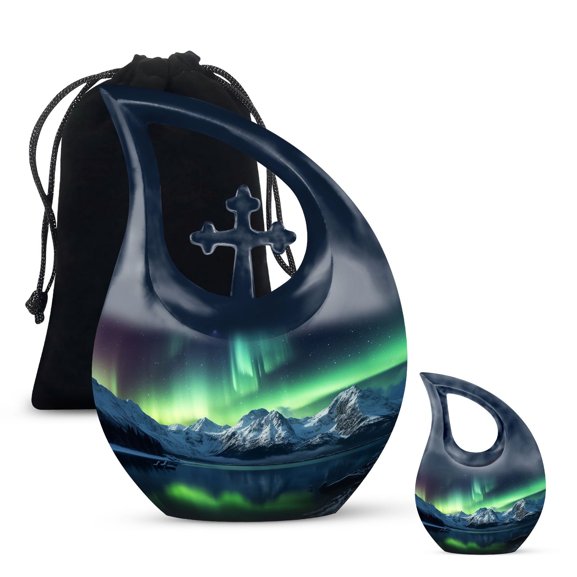 Teardrop Shape Aurora Borealis Urn Large Urn With 1 Keepsake Urn
